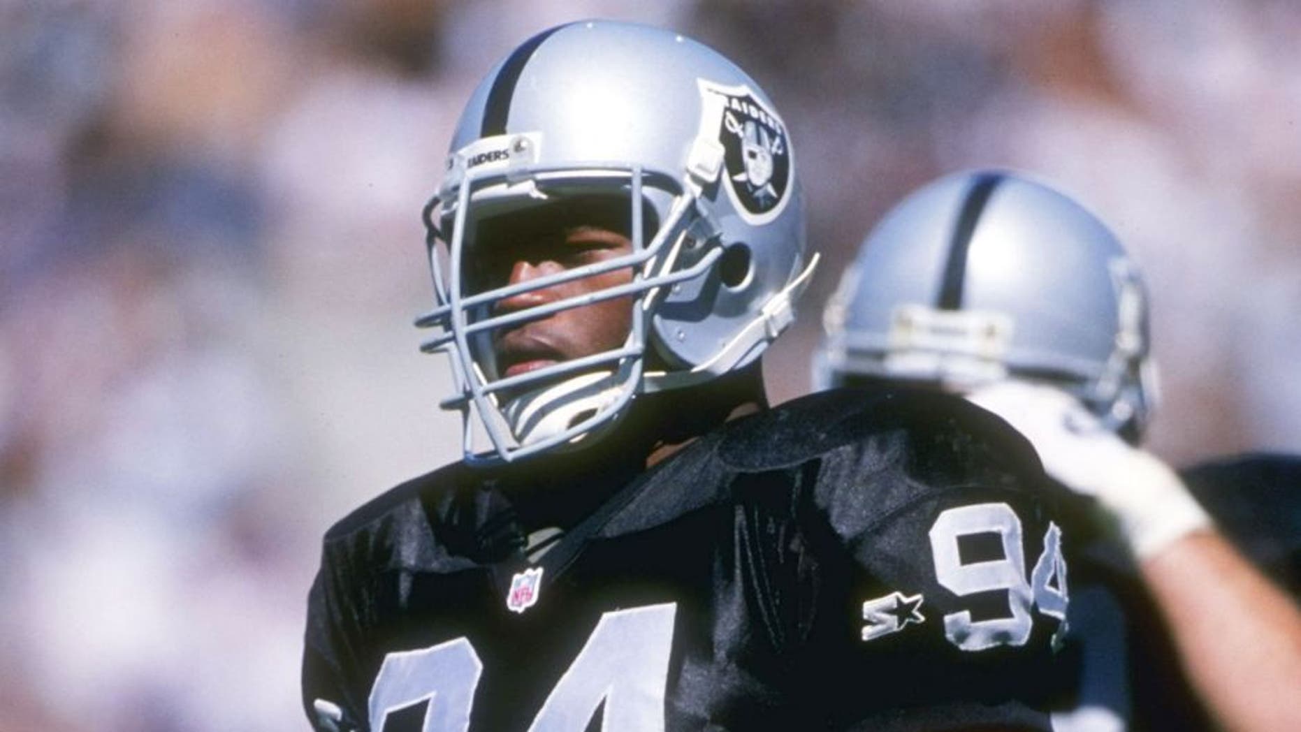3 Sep 1995: Defensive lineman Anthony Smith of the Oakland Raiders looks on during a game against the San Diego Chargers at the Oakland-Alameda County Coliseum in Oakland, California. The Raiders won the game, 17-7. Mandatory Credit: Mike Powell /Allsp