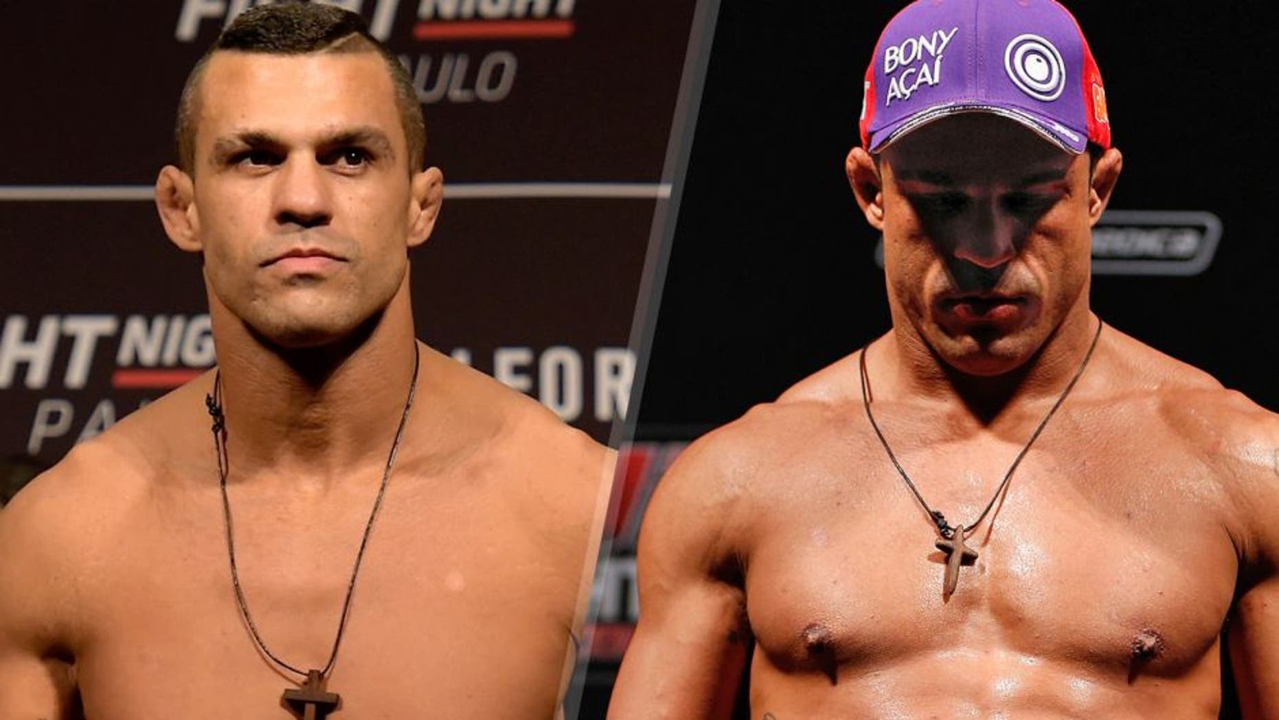 SAO PAULO, BRAZIL - NOVEMBER 06:Vitor Belfort of Brazil weighs in during the UFC Fight Night weigh-in at Ibirapuera Gymnasium on November 06, 2015 in Sao Paulo, Brazil. (Photo by Buda Mendes/Zuffa LLC/Zuffa LLC via Getty Images) GOIANIA, BRAZIL - NOVEMBER 08: Vitor Belfort weighs in during the UFC weigh-in event at Arena Goiania on November 8, 2013 in Goiania, Brazil. (Photo by Josh Hedges/Zuffa LLC/Zuffa LLC via Getty Images)