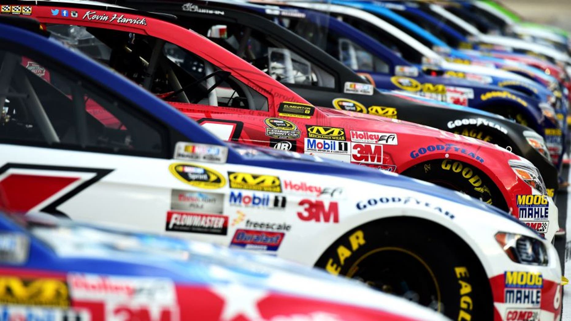 FORT WORTH, TX - NOVEMBER 06: A view of cars lined up prior to Service King qualifying for the NASCAR Sprint Cup Series AAA Texas 500 at Texas Motor Speedway on November 6, 2015 in Fort Worth, Texas. (Photo by Jared C. Tilton/NASCAR via Getty Images)