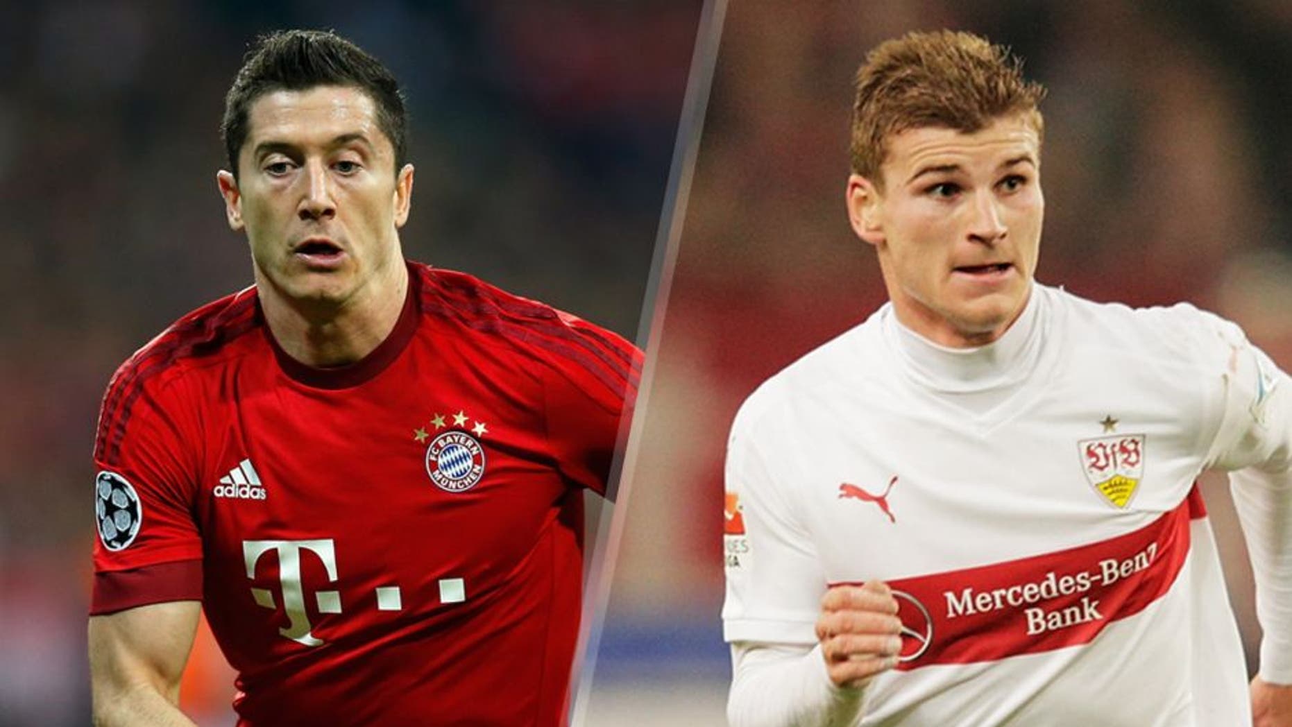 MUNICH, GERMANY - NOVEMBER 04: Robert Lewandowski of Bayern Muenchen runs during the UEFA Champions League Group F match between FC Bayern Muenchen and Arsenal FC at Allianz Arena on November 4, 2015 in Munich, Germany. (Photo by Boris Streubel/Getty Images) STUTTGART, GERMANY - NOVEMBER 01: Timo Werner of VfB Stuttgart in action during the Bundesliga match between VfB Stuttgart and SV Darmstadt at Mercedes-Benz Arena on November 1, 2015 in Stuttgart, Germany. (Photo by Adam Pretty/Bongarts/Getty Images)
