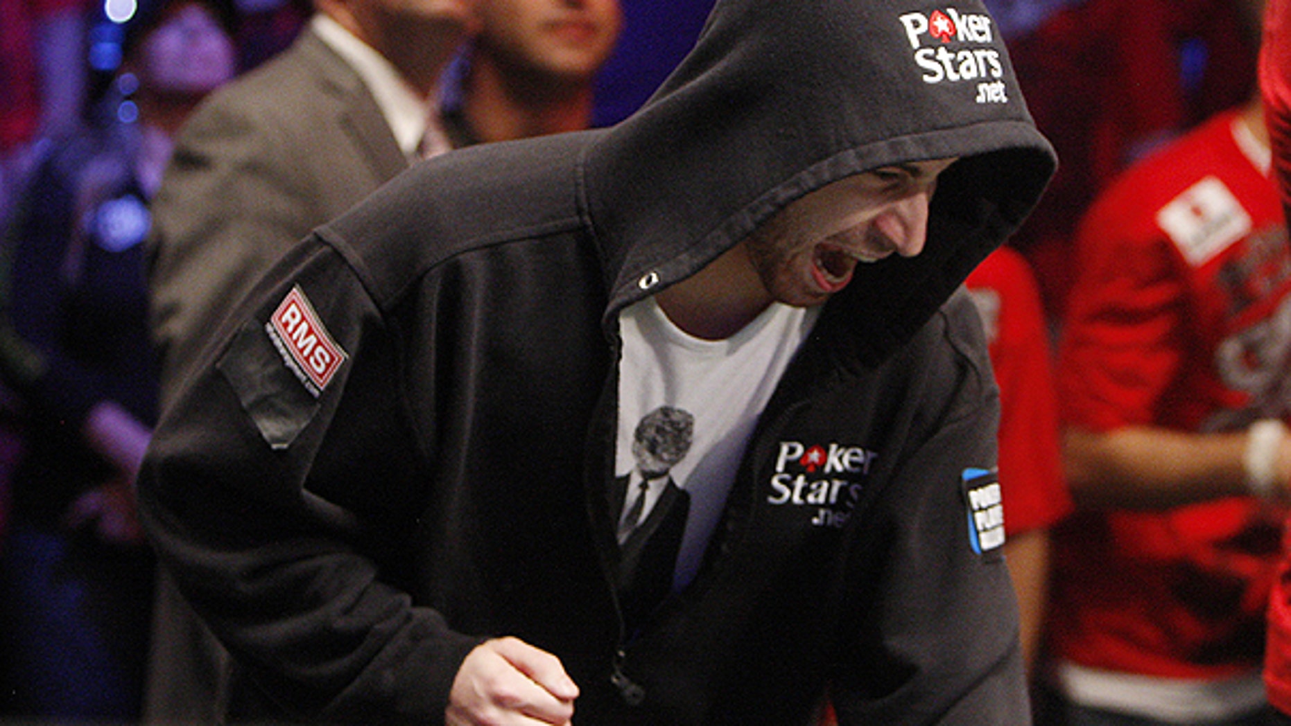 Nov. 6: Jonathan Duhamel reacts after winning an all-in hand during the final table of the World Series of Poker.
