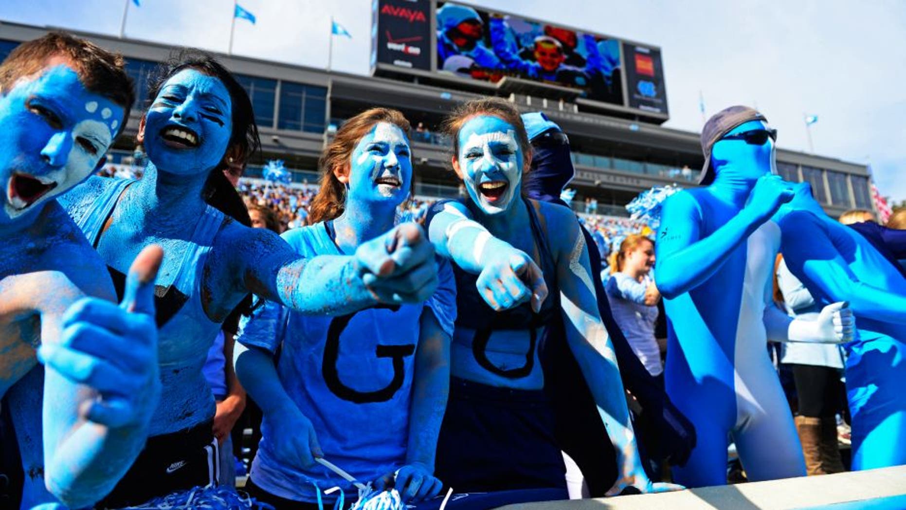 Nov 9, 2013; Chapel Hill, NC, USA; North Carolina Tar Heels fans react in the first quarter at Kenan Memorial Stadium. Mandatory Credit: Bob Donnan-USA TODAY Sports