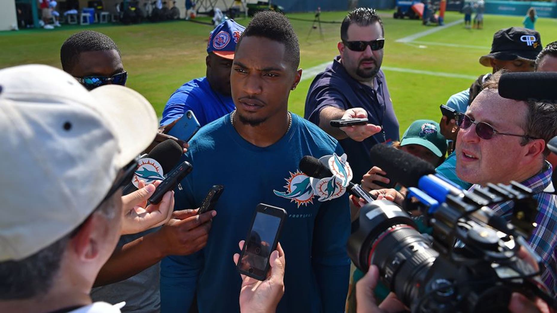 Aug 10, 2016; Miami Gardens, FL, USA; Miami Dolphins cornerback Chris Culliver speaks with the media after practice at Baptist Health Training Facility. Mandatory Credit: Jasen Vinlove-USA TODAY Sports