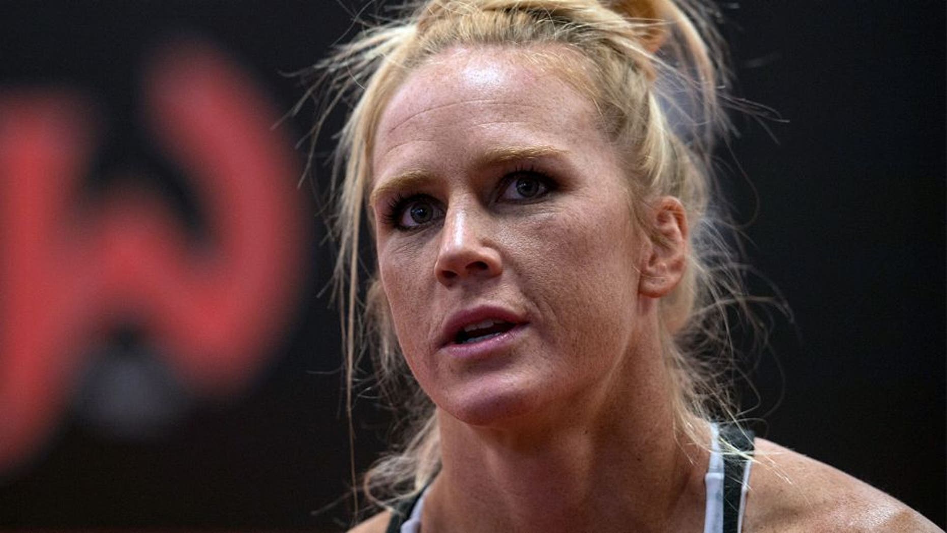 ALBUQUERQUE, NM - OCTOBER 30: Holly Holm talks with her coach during her training at Jackson's Mixed Martial Arts & Fitness on October 30, 2015 in Albuquerque, New Mexico. (Photo by Brandon Magnus/Zuffa LLC/Zuffa LLC via Getty Images)