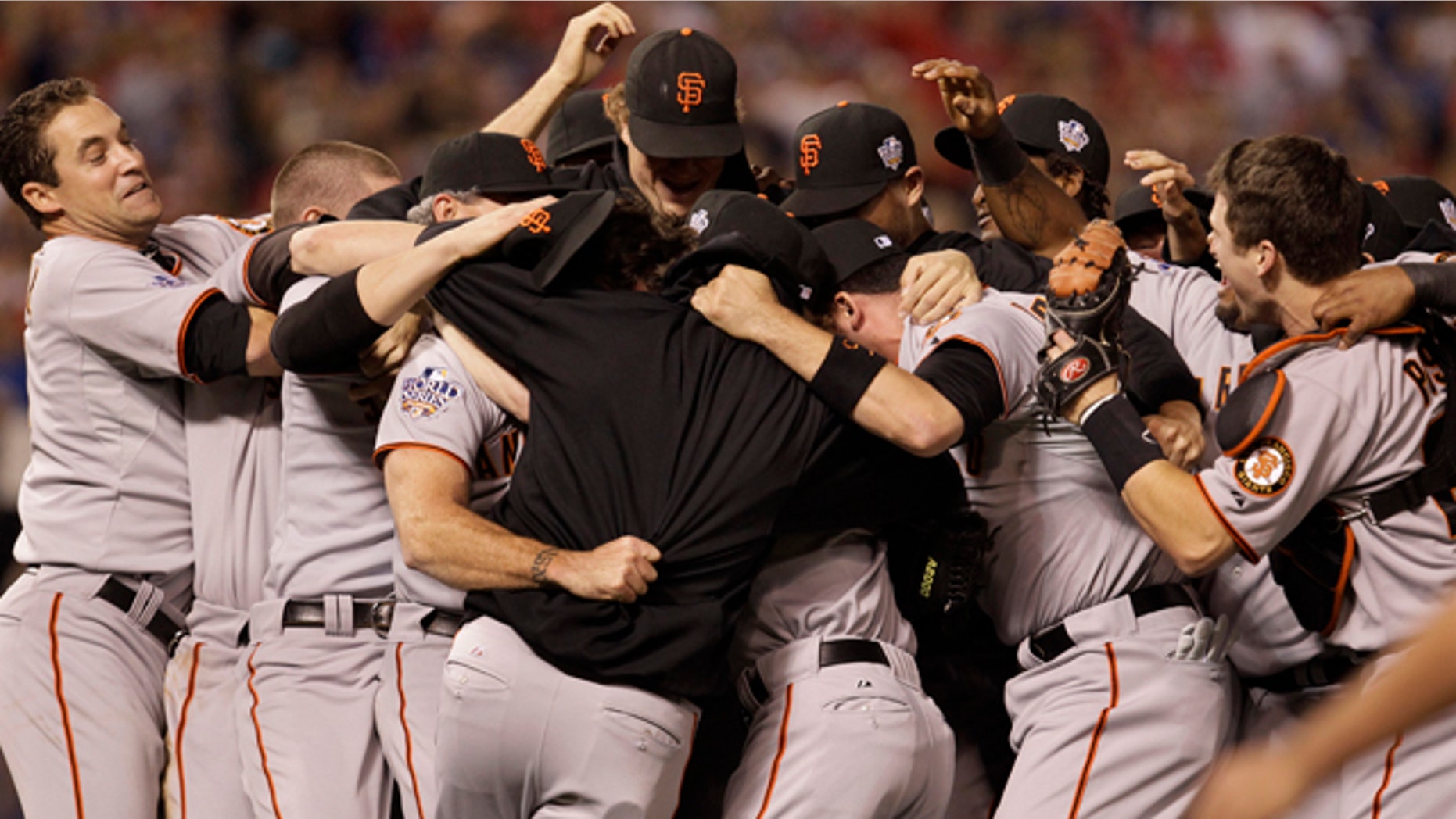 Nov. 1: San Francisco Giants celebrate after winning the World Series in Game 5 of baseball's World Series against the Texas Rangers in Arlington, Texas.