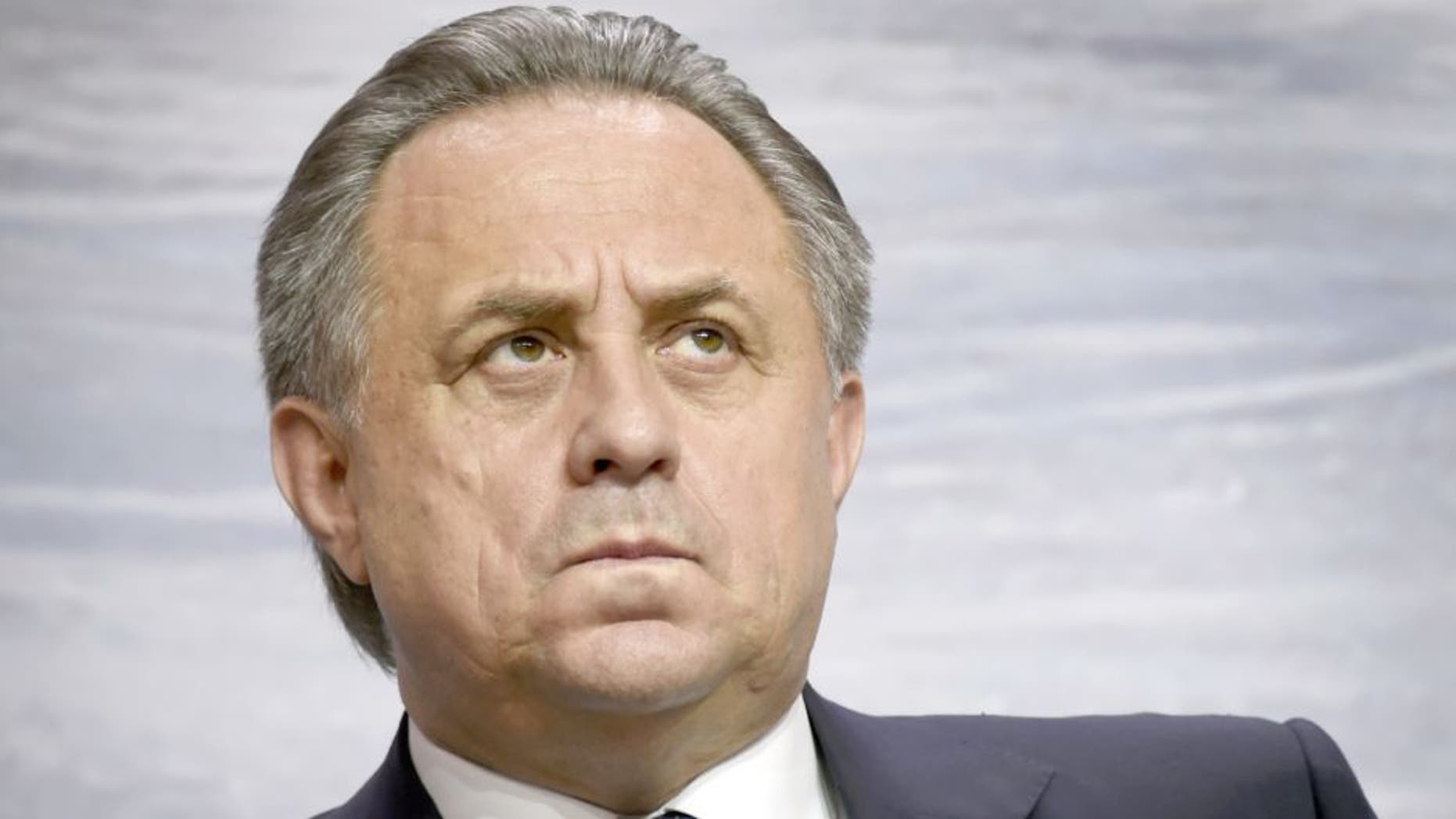 Russian Sports Minister Vitaly Mutko attends the presentation of the new Russia's national ice hockey squad's uniform for the 2016 IIHF Ice Hockey World Championship in Moscow on October 30, 2015. The Championship will be held in Moscow and St. Petersburg on May 6-22. AFP PHOTO / ALEXANDER NEMENOV (Photo credit should read ALEXANDER NEMENOV/AFP/Getty Images)