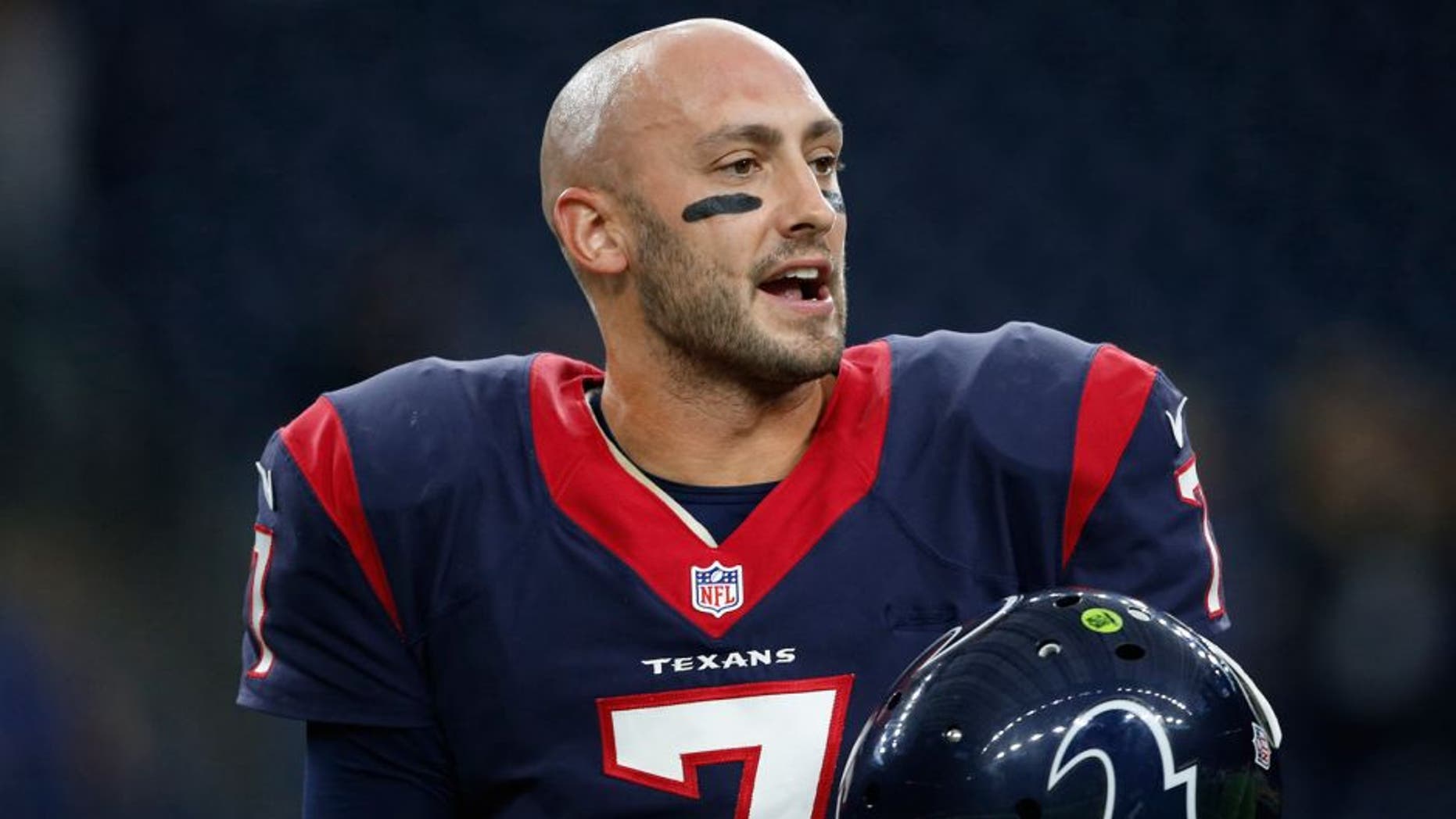 Nov 1, 2015; Houston, TX, USA; Houston Texans starting quarterback Brian Hoyer (7) before the game against the Tennessee Titans at NRG Stadium. Mandatory Credit: Erich Schlegel-USA TODAY Sports