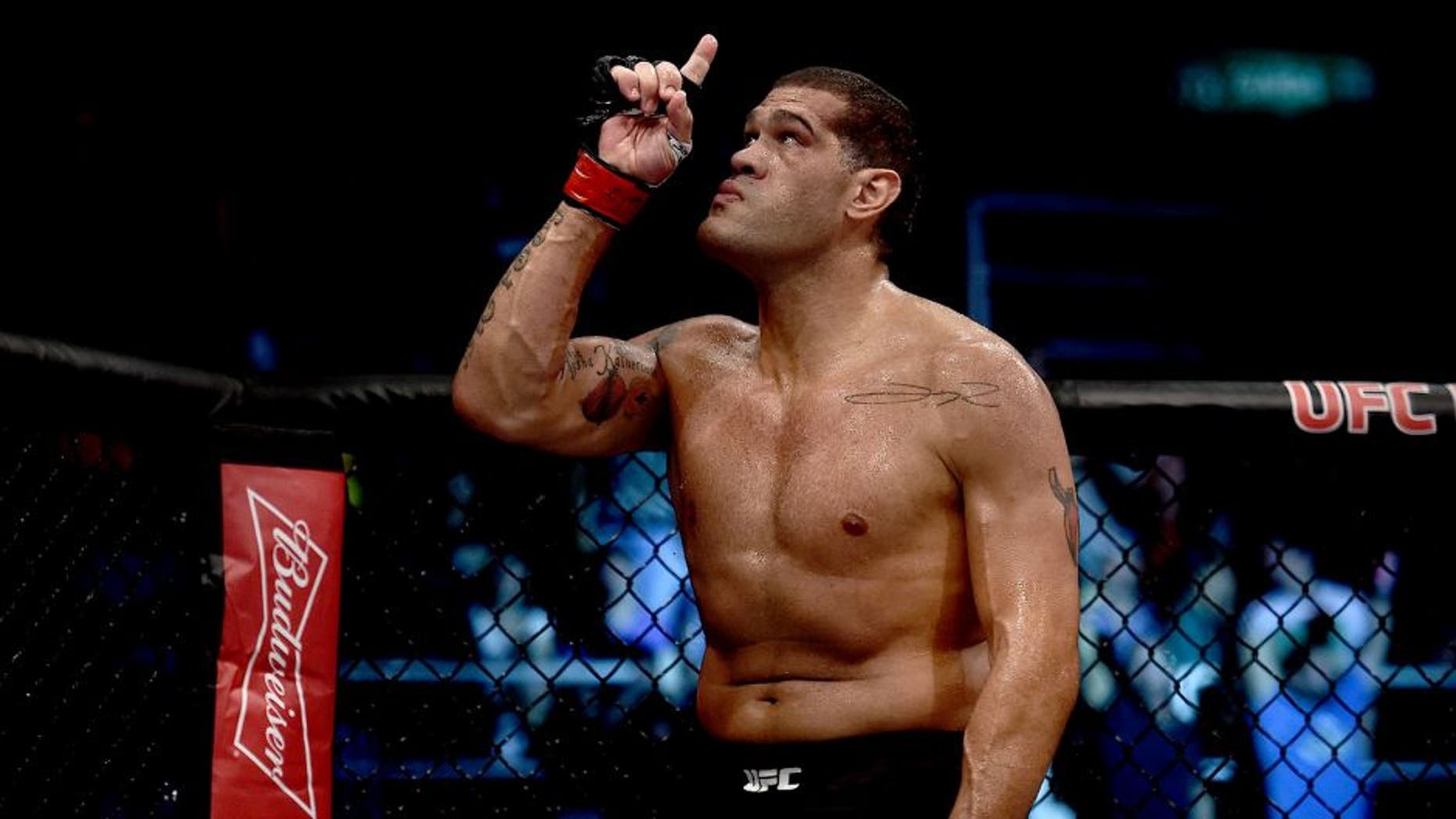RIO DE JANEIRO, BRAZIL - AUGUST 01: Antonio Silva of Brazil celebrates victory over Soa Palelei of Australia in their heavyweight bout during the UFC 190 Rousey v Correia at HSBC Arena on August 1, 2015 in Rio de Janeiro, Brazil. (Photo by Buda Mendes/Zuffa LLC/Zuffa LLC via Getty Images)