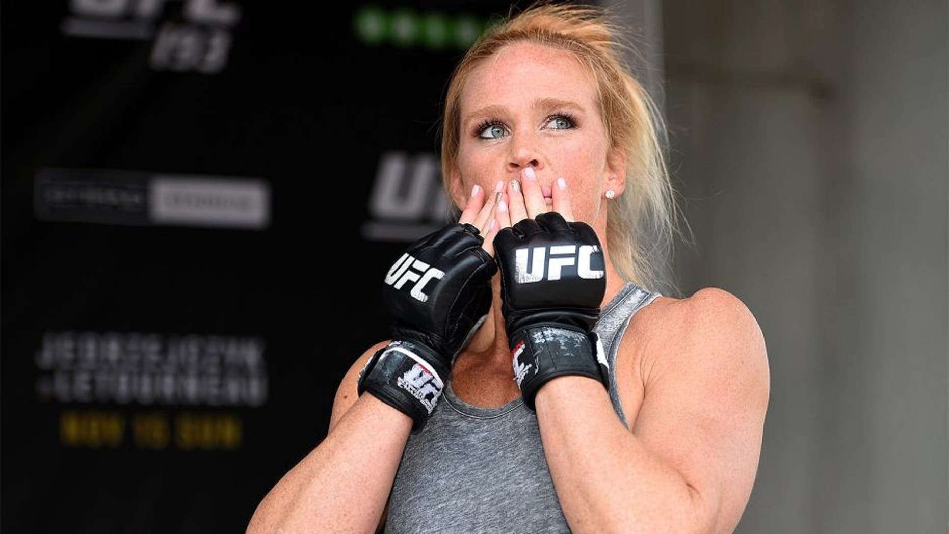 MELBOURNE, AUSTRALIA - NOVEMBER 12: Holly Holm of the United States holds an open workout for fans and media at Federation Square on November 12, 2015 in Melbourne, Australia. (Photo by Josh Hedges/Zuffa LLC/Zuffa LLC via Getty Images)