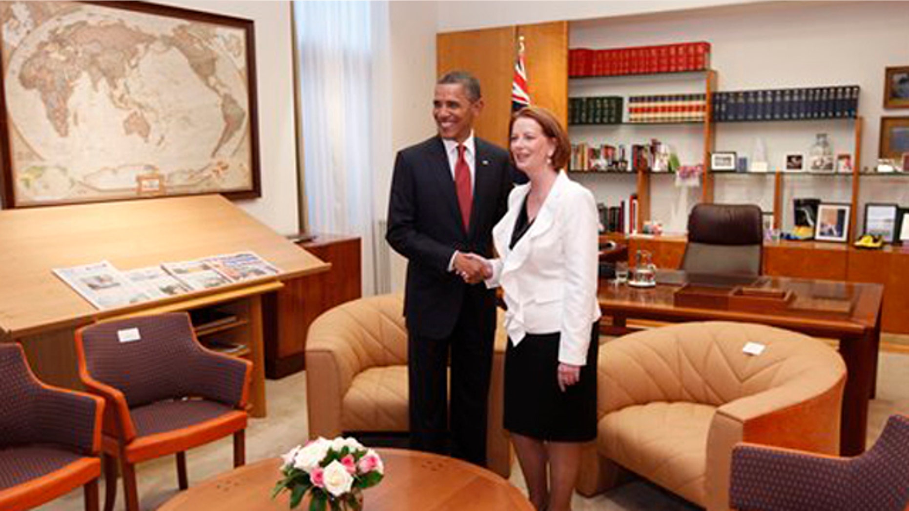 November 16, 2011: U.S. President Barack Obama and Australian Prime Minister Julia Gillard meet in her office at Parliament House in Canberra, Australia.