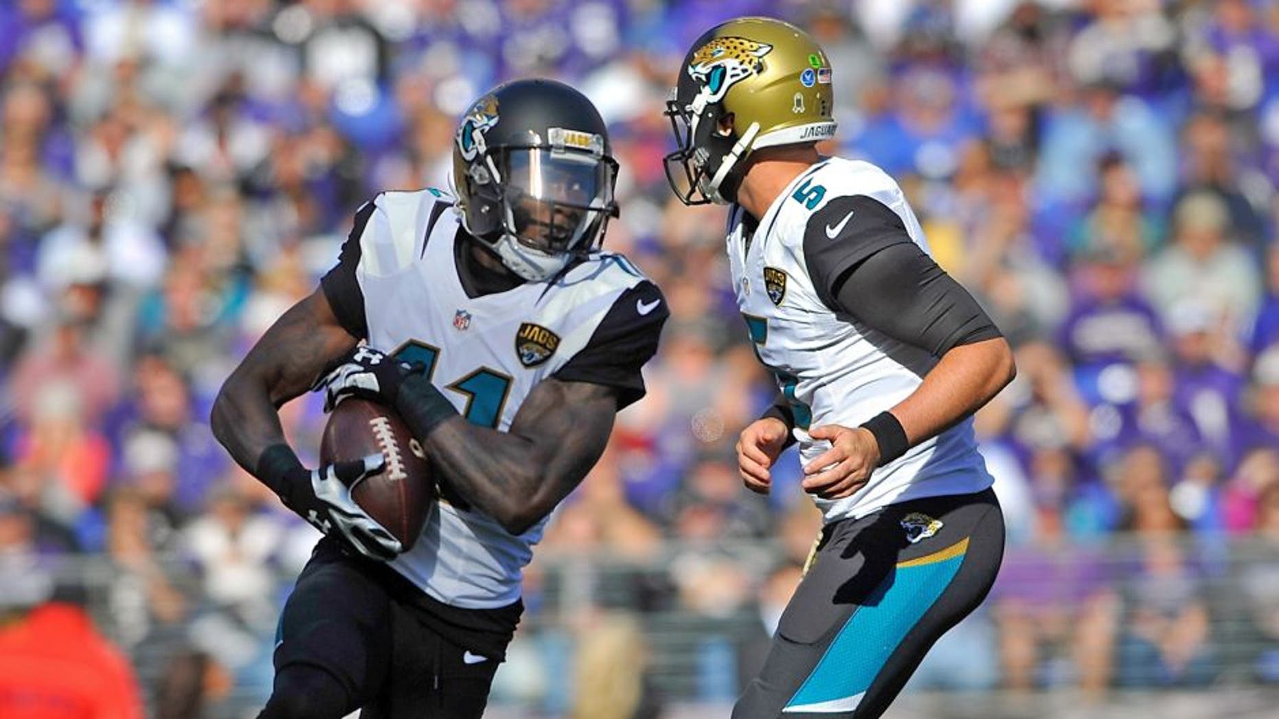 BALTIMORE, MD - NOVEMBER 15: Wide receiver Marqise Lee #11 of the Jacksonville Jaguars runs the ball against the Baltimore Ravens at M&T Bank Stadium on November 15, 2015 in Baltimore, Maryland. The Jaguars defeated the Ravens 22-20. (Photo by Larry French/Getty Images)