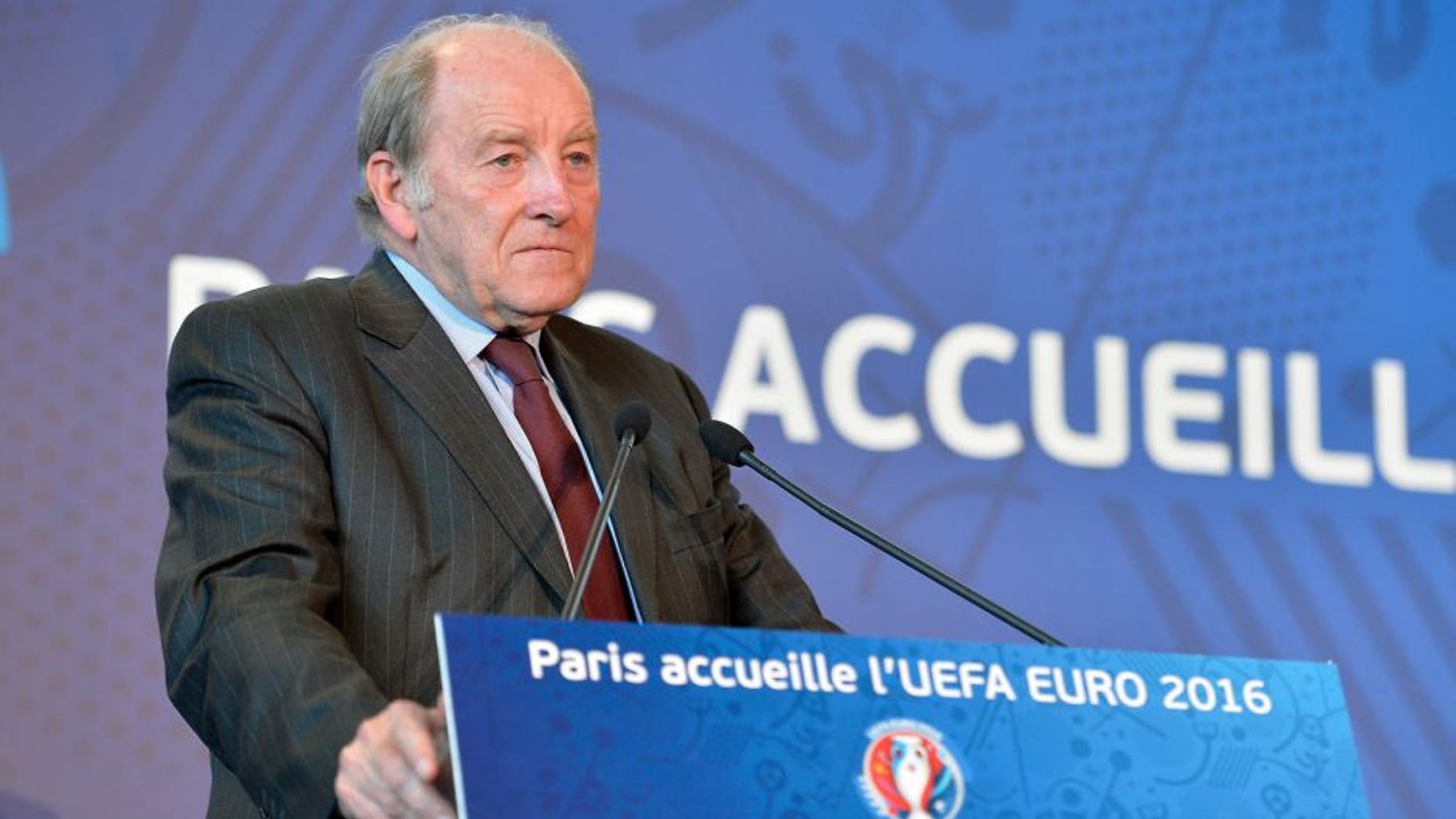 PARIS, FRANCE - JUNE 16: Jacques Lambert President of the organisation of Euro 2016 gives a press conference on Euro 2016 on June 16, 2015 in Paris, France. He gave details about the organisation of the competition itself and explained the differents animations around Paris during the competition. (Photo by Aurelien Meunier/Getty Images)