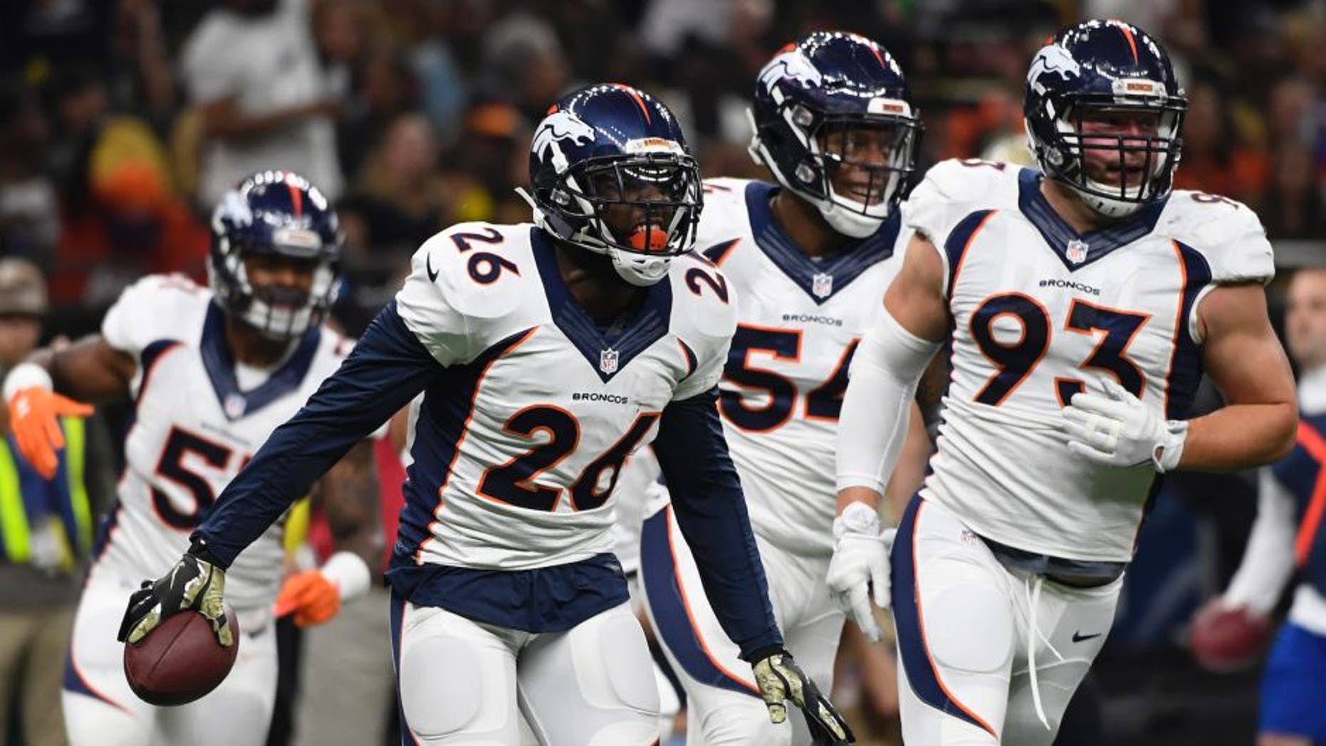 NEW ORLEANS, LA - NOVEMBER 13: Denver Broncos free safety Darian Stewart #26 celebrates his interception against the New Orleans Saints at the Mercedes-Benz Superdome New Orleans, LA Sunday, November 13, 2016. (Photo by Joe Amon/The Denver Post via Getty Images)