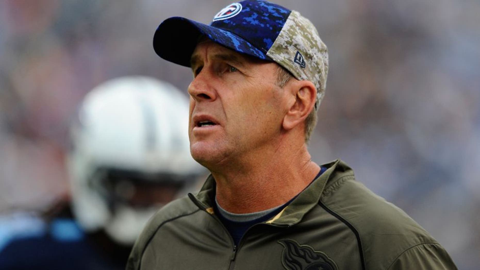 Nov 15, 2015; Nashville, TN, USA; Tennessee Titans interim head coach Mike Mularkey during the second half against the Carolina Panthers at Nissan Stadium. The Panthers won 27-10. Mandatory Credit: Christopher Hanewinckel-USA TODAY Sports
