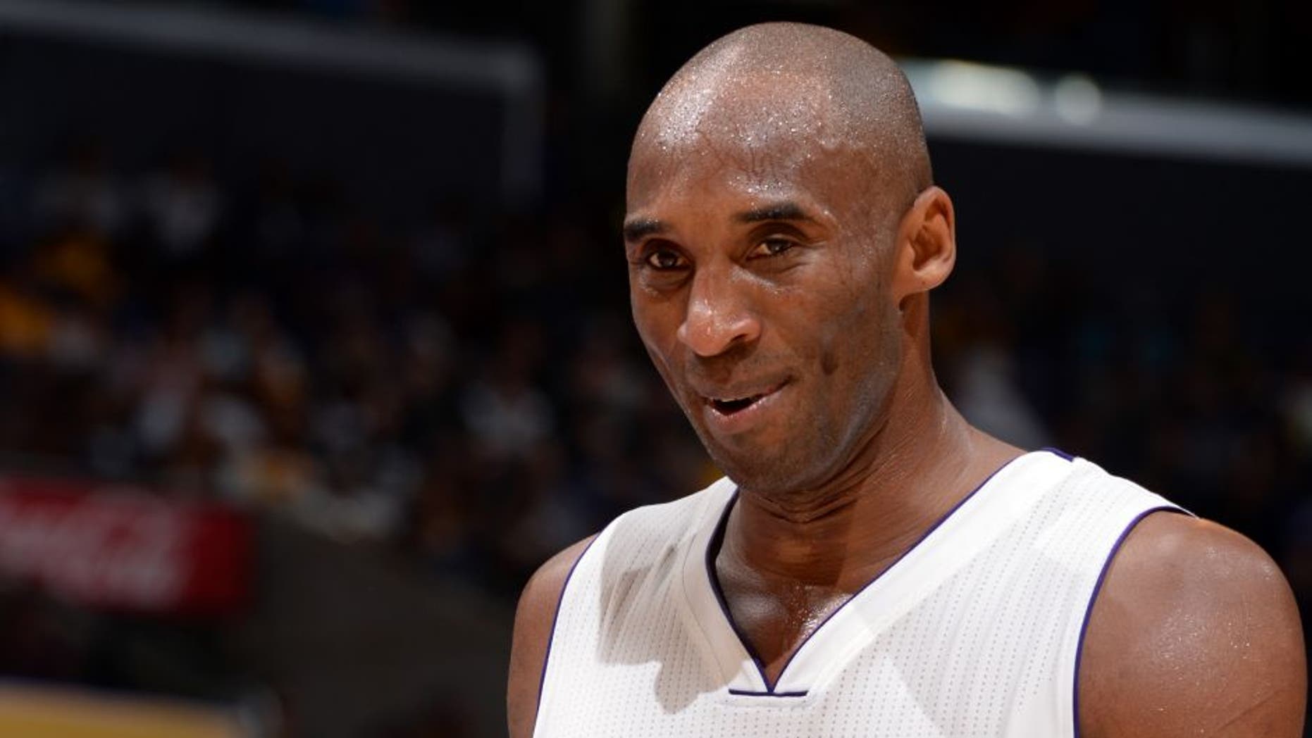 LOS ANGELES, CA - NOVEMBER 15: Kobe Bryant #24 of the Los Angeles Lakers looks on during the game against the Detroit Pistons on November 15, 2015 at STAPLES Center in Los Angeles, California. NOTE TO USER: User expressly acknowledges and agrees that, by downloading and/or using this Photograph, user is consenting to the terms and conditions of the Getty Images License Agreement. Mandatory Copyright Notice: Copyright 2015 NBAE (Photo by Andrew D. Bernstein/NBAE via Getty Images)