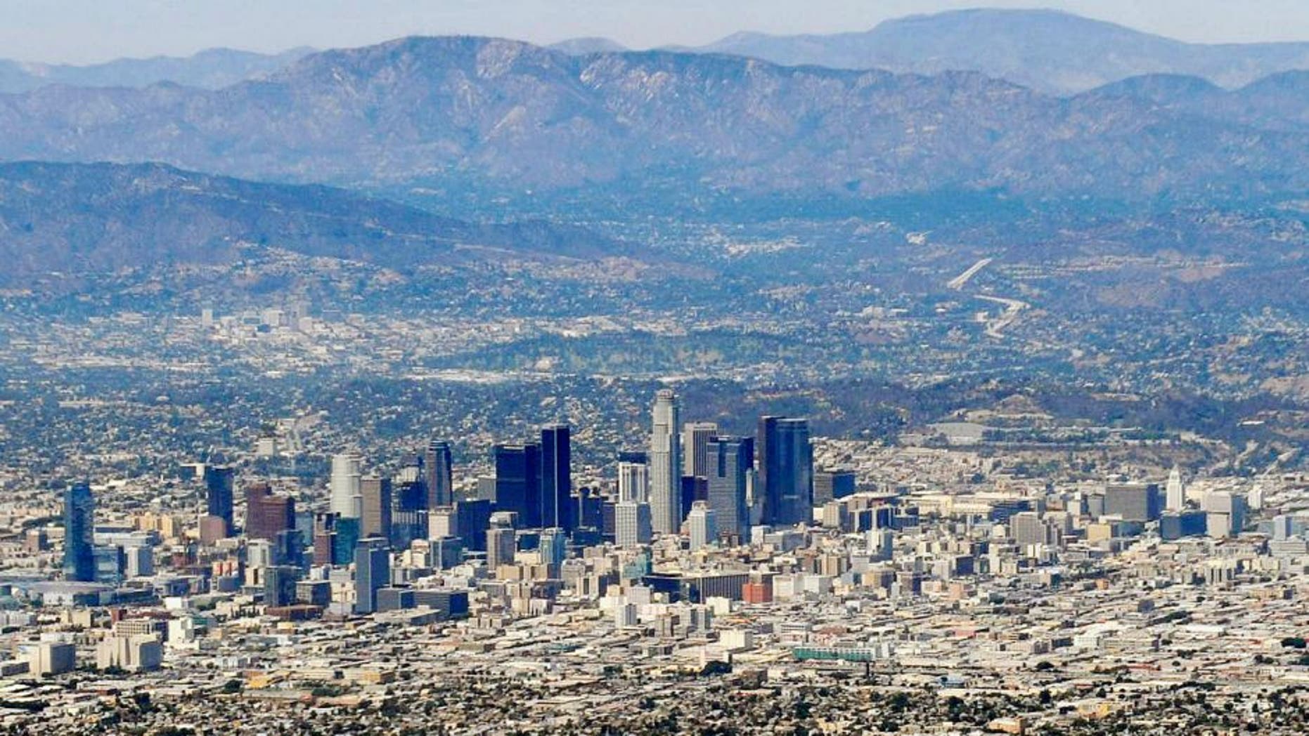 August 15, 2015; Los Angeles, CA, USA; General view of downtown Los Angeles before the Cincinnati Reds play against the Los Angeles Dodgers at Dodger Stadium. Mandatory Credit: Gary A. Vasquez-USA TODAY Sports