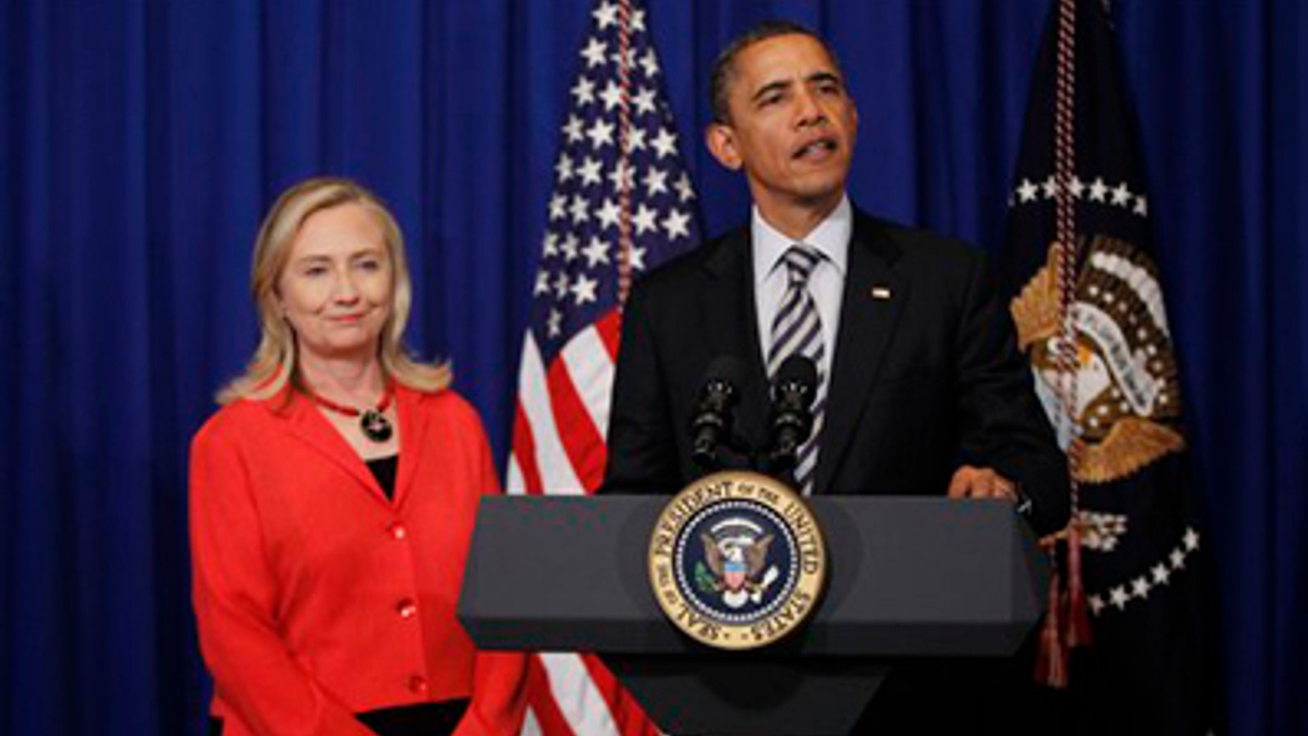 November 18, 2011: U.S. President Obama stands with Secretary of State Hillary Clinton as he announces that she will travel to Burma, on the sidelines of the ASEAN and East Asia summit in Nusa Dua, on the island of Bali, Indonesia.