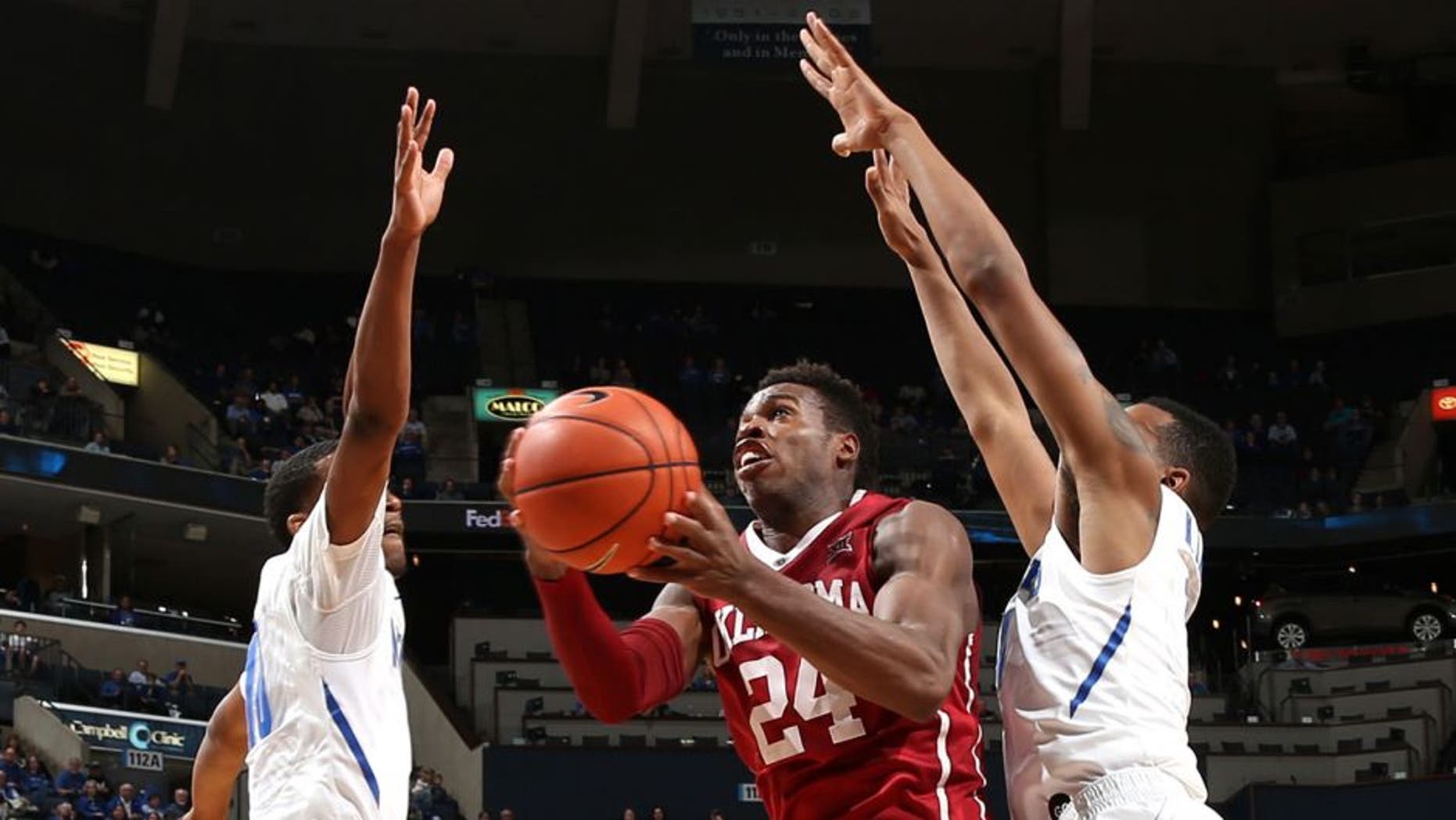 MEMPHIS, TN - NOVEMBER 17: Buddy Hield #24 of the Oklahoma Sooners drives to the basket against the Memphis Tigers on November 17, 2015 at FedExForum in Memphis, Tennessee. NOTE TO USER: User expressly acknowledges and agrees that, by downloading and or using this photograph, User is consenting to the terms and conditions of the Getty Images License Agreement. (Photo by Joe Murphy/Getty Images)