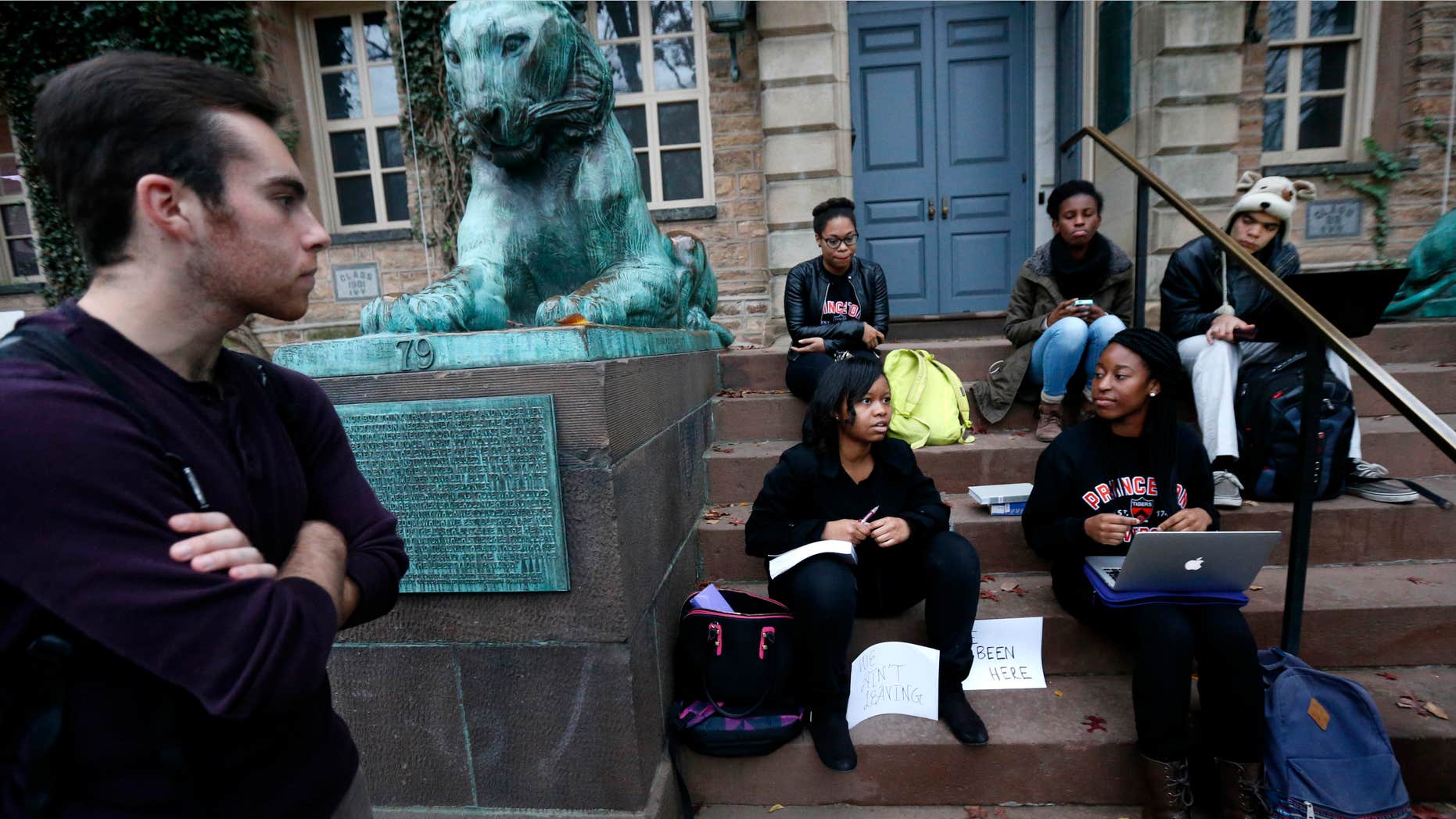 Nov. 18, 2015: Students gather at the entrance of Nassau Hall at Princeton University in Princeton, N.J.