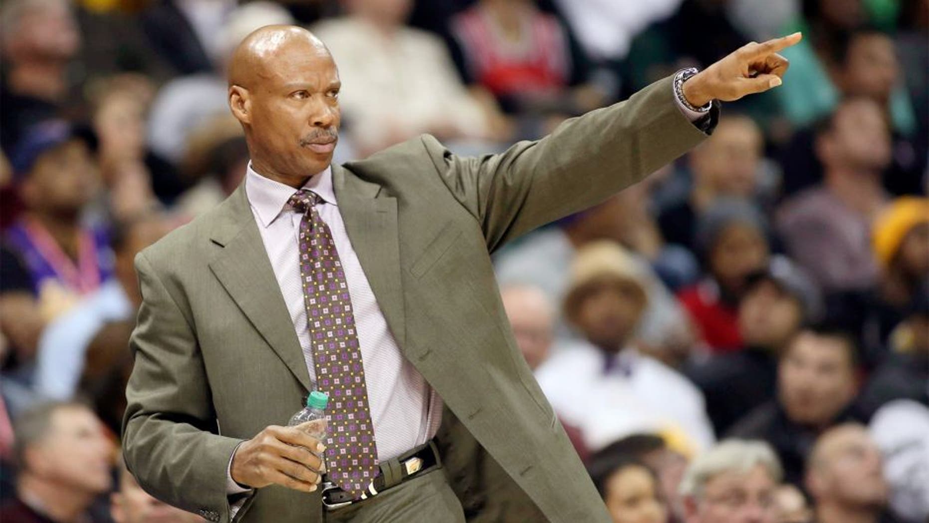 Nov 18, 2014; Atlanta, GA, USA; Los Angeles Lakers head coach Byron Scott is shown on the sideline in the fourth quarter of their game against the Atlanta Hawks at Philips Arena. The Lakers won 114-109. Mandatory Credit: Jason Getz-USA TODAY Sports