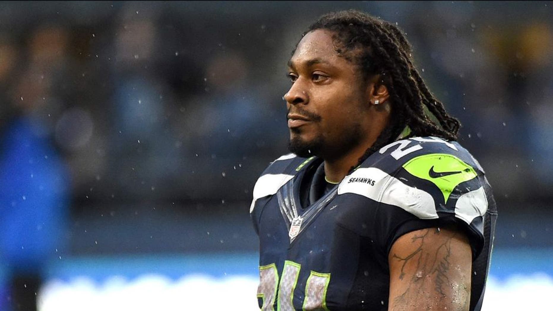 SEATTLE, WA - NOVEMBER 02: Running back Marshawn Lynch #24 of the Seattle Seahawks walks off the field during the fourth quarter of the game against the Oakland Raiders at CenturyLink Field on November 2, 2014 in Seattle, Washington. (Photo by Steve Dykes/Getty Images)