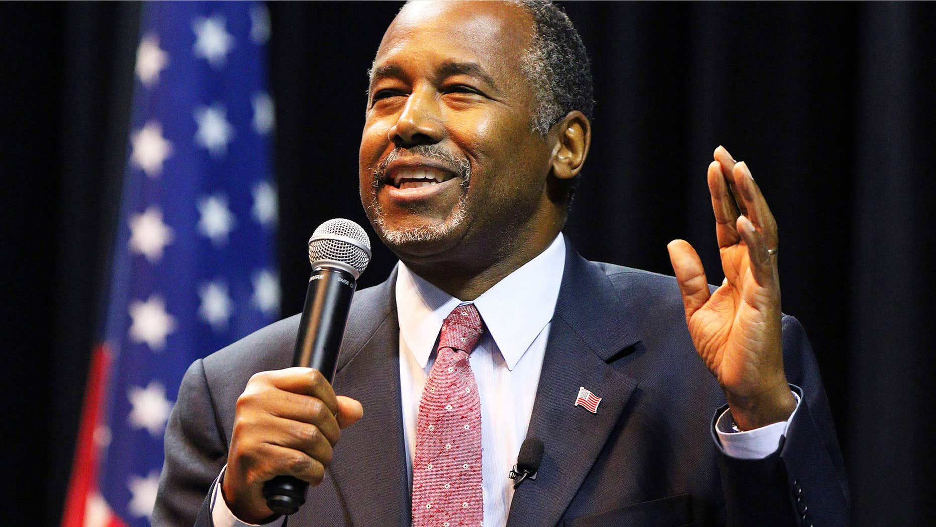 Nov. 19, 2015: Republican presidential candidate Ben Carson addresses supporters during a campaign stop in Mobile, Ala.