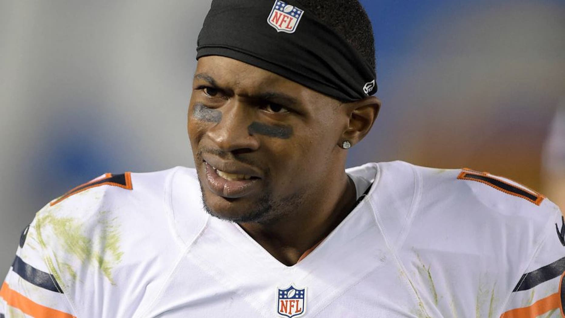 Nov 9, 2015; San Diego, CA, USA; Chicago Bears receiver Alshon Jeffery (17) reacts during a 22-19 victory against the San Diego Chargers in a NFL football game at Qualcomm Stadium. Mandatory Credit: Kirby Lee-USA TODAY Sports