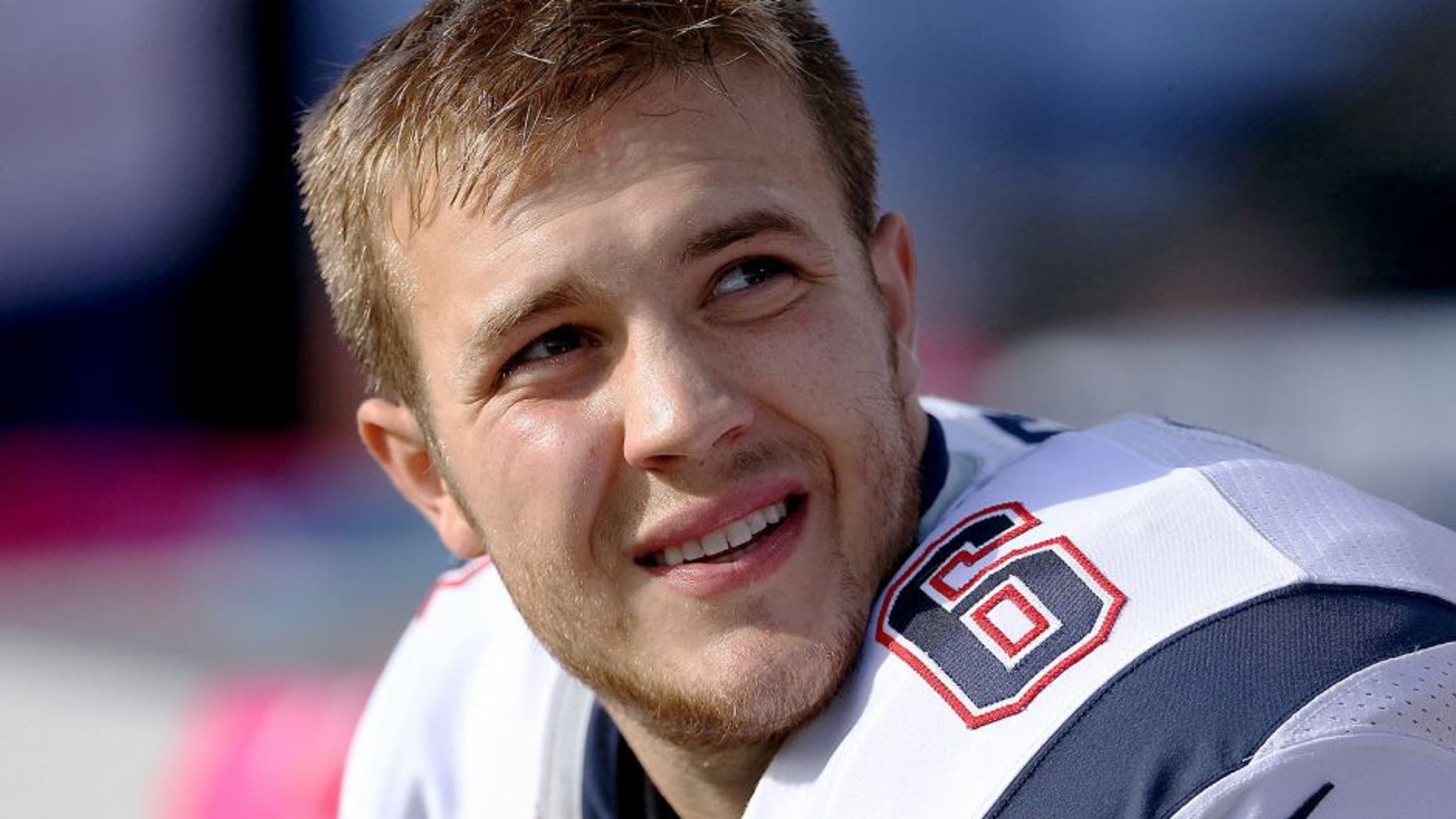 ORCHARD PARK, NY - OCTOBER 12: Ryan Allen #6 of the New England Patriots looks on from the bench during NFL game action against the Buffalo Bills at Ralph Wilson Stadium on October 12, 2014 in Orchard Park, New York. (Photo by Tom Szczerbowski/Getty Images)