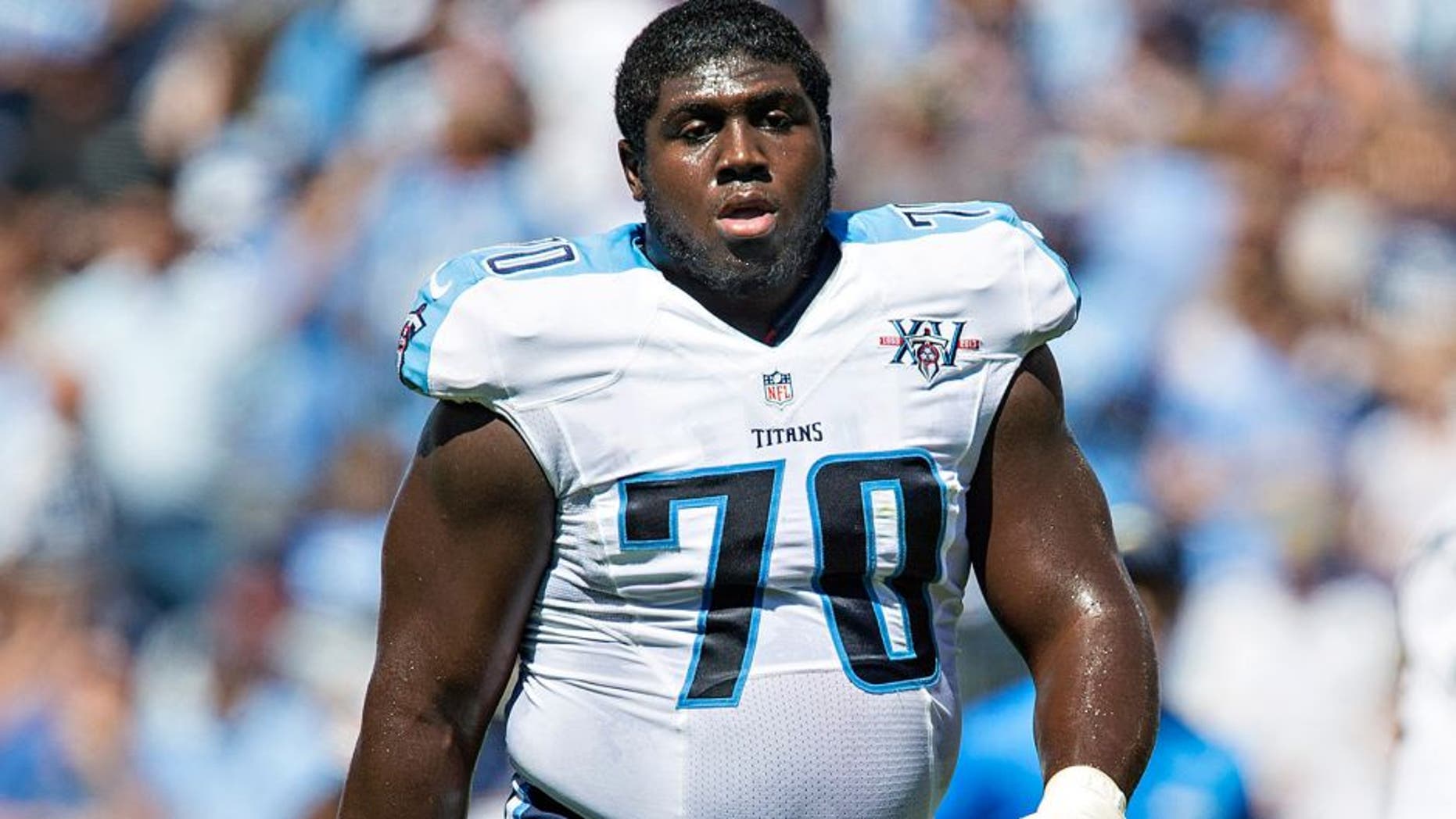 NASHVILLE, TN - SEPTEMBER 22: Chance Warmack #70 of the Tennessee Titans on the field during a game against the San Diego Chargers at LP Field on September 22, 2013 in Nashville, Tennessee. The Titans defeated the Chargers 20-17. (Photo by Wesley Hitt/Getty Images)