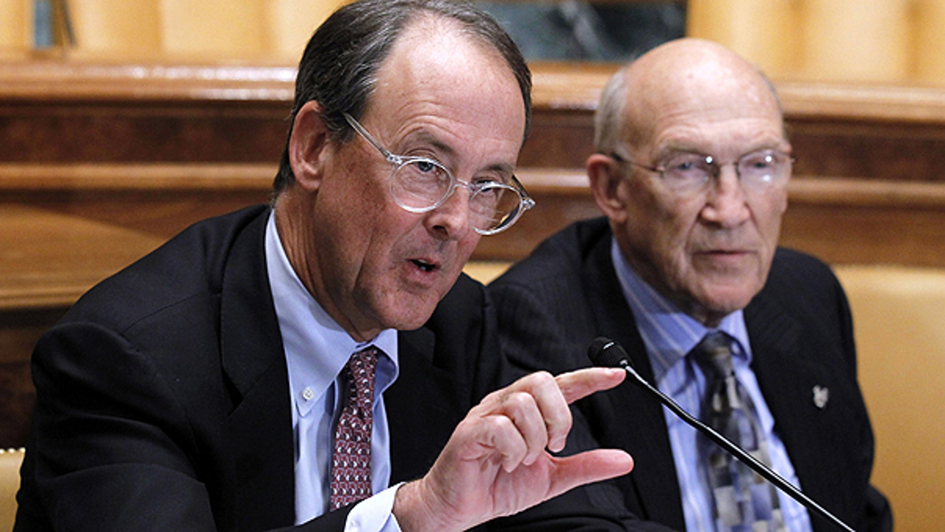 Nov. 10: Erskine Bowles, left, and former Wyoming Sen. Alan Simpson, co-chairmen of President Obama's bipartisan deficit commission, speaks on Capitol Hill.