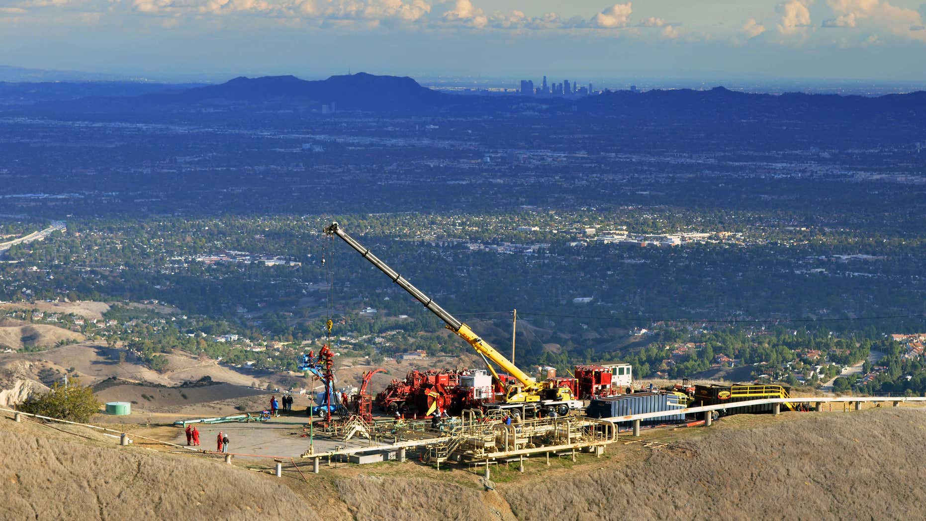 FILE - In this Nov. 3, 2015, file photo, provided by Southern California Gas Co. shows equipment being used as SoCalGas crews and technical experts try to stop the flow of natural gas leaking from a storage well at the utility's Aliso Canyon facility near the Northridge section of Los Angeles.