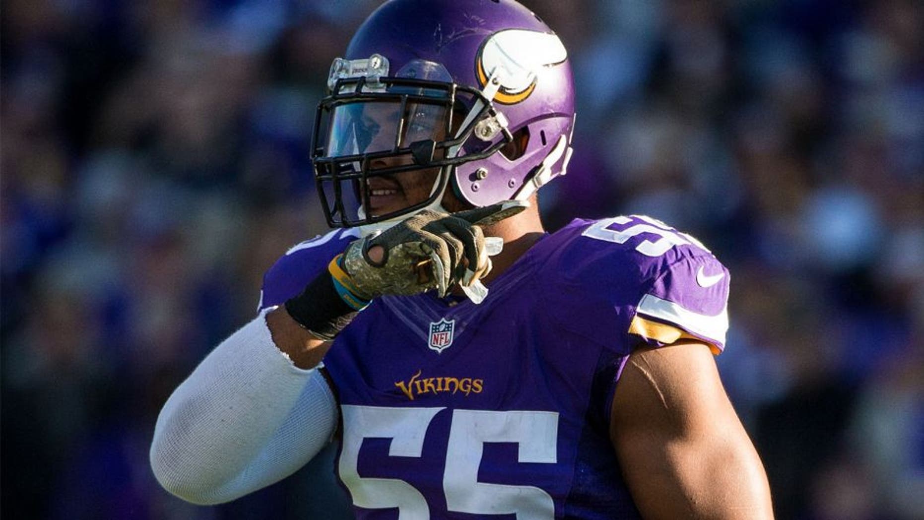 Nov 8, 2015; Minneapolis, MN, USA; Minnesota Vikings linebacker Anthony Barr (55) against the St. Louis Rams at TCF Bank Stadium. The Vikings defeated the Rams 21-18. Mandatory Credit: Brace Hemmelgarn-USA TODAY Sports