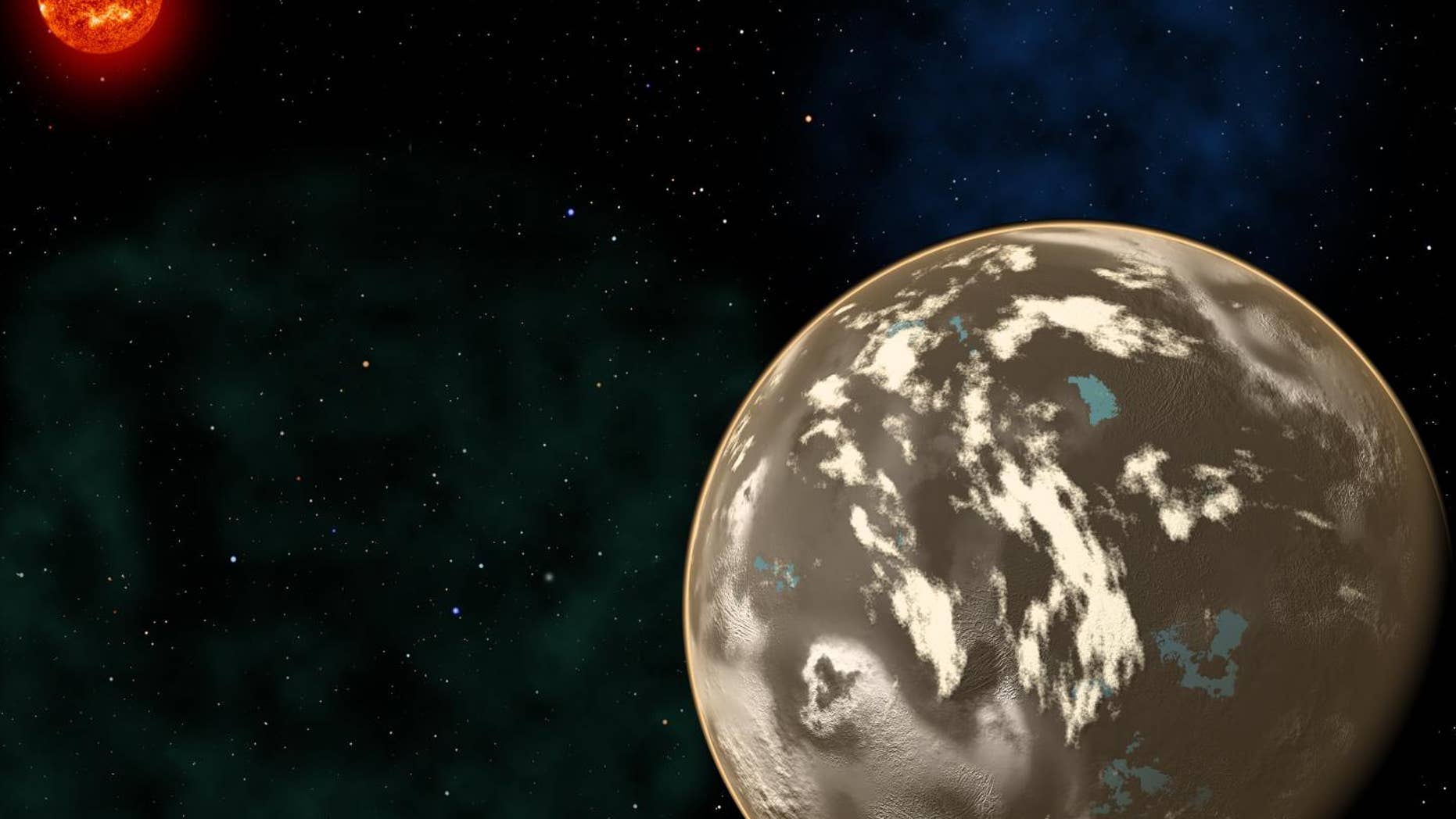 An artist's conception of a carbon planet orbiting a sun-like star in the early universe.