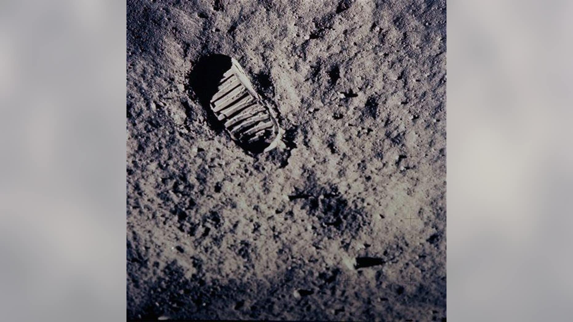 In this July 20, 1969, photo provided by NASA, a footprint left by one of the astronauts of the Apollo 11 mission is seen in the soft, powdery surface of the moon. Commander Neil Armstrong and Edwin "Buzz" Aldrin became the first men to walk on the moon after blastoff from Cape Kennedy, Fla., on July 16, 1969.