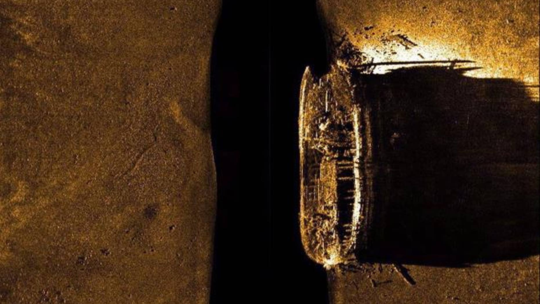 In a Sept. 9, 2014 image provided by Parks Canada, HMS Erebus is pictured on a sonar scan in the Queen Maud Gulf in Nunavut.
