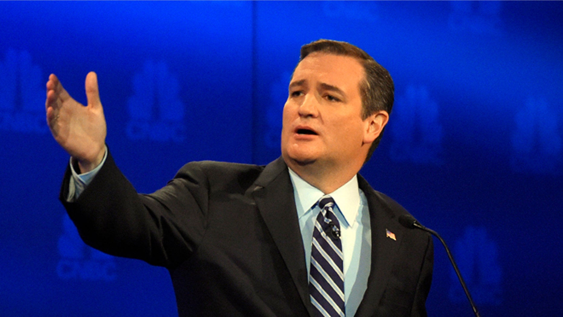 In this Oct. 28, 2015, photo, Republican presidential candidate Sen. Ted Cruz, r-Texas, talks about the mainstream media during the CNBC Republican presidential debate at the University of Colorado in Boulder, Colo. Cruz says the U.S. adopt a European-style value added tax, adding to a division in the Republican presidential field. Some simply want to cut existing tax rates. But Cruz is among those who suggests scrapping the nations tax code entirely and starting from scratch. (AP Photo/Mark J. Terrill)