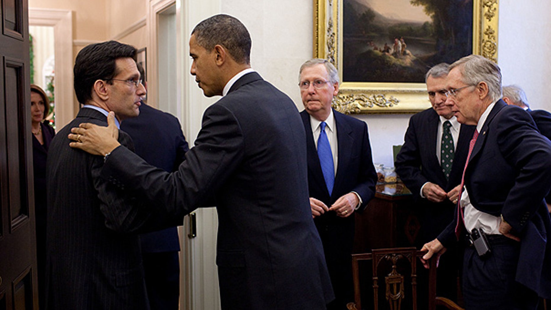 Nov. 30: President Obama talks with Rep. Eric Cantor, R-Va., as Sen. Mitch McConnell, Sen. Jon Kyl and Senate Majority Leader Harry Reid look on at the conclusion of a meeting in the Oval Office Private Dining Room.