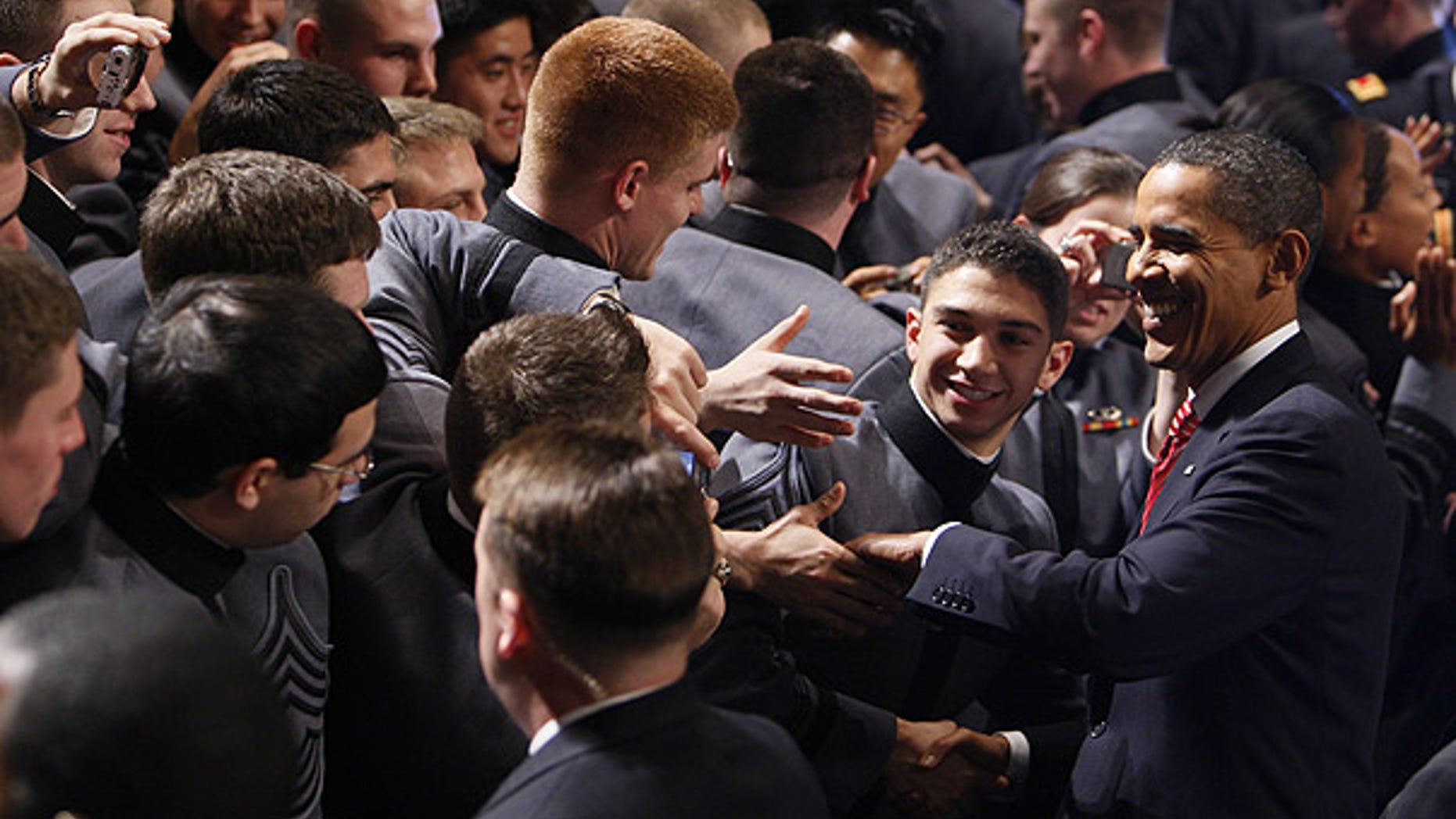 Dec. 1: President Barack Obama greets cadets after speaking about the war in Afghanistan at the U.S. Military Academy at West Point, N.Y. (AP)