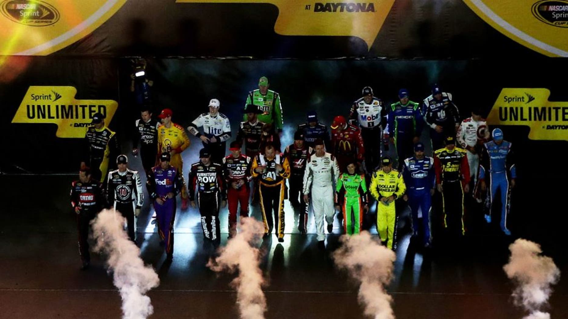 DAYTONA BEACH, FL - FEBRUARY 14: A view of driver introductions prior to the 3rd Annual Sprint Unlimited at Daytona at Daytona International Speedway on February 14, 2015 in Daytona Beach, Florida. (Photo by Sean Gardner/NASCAR via Getty Images)