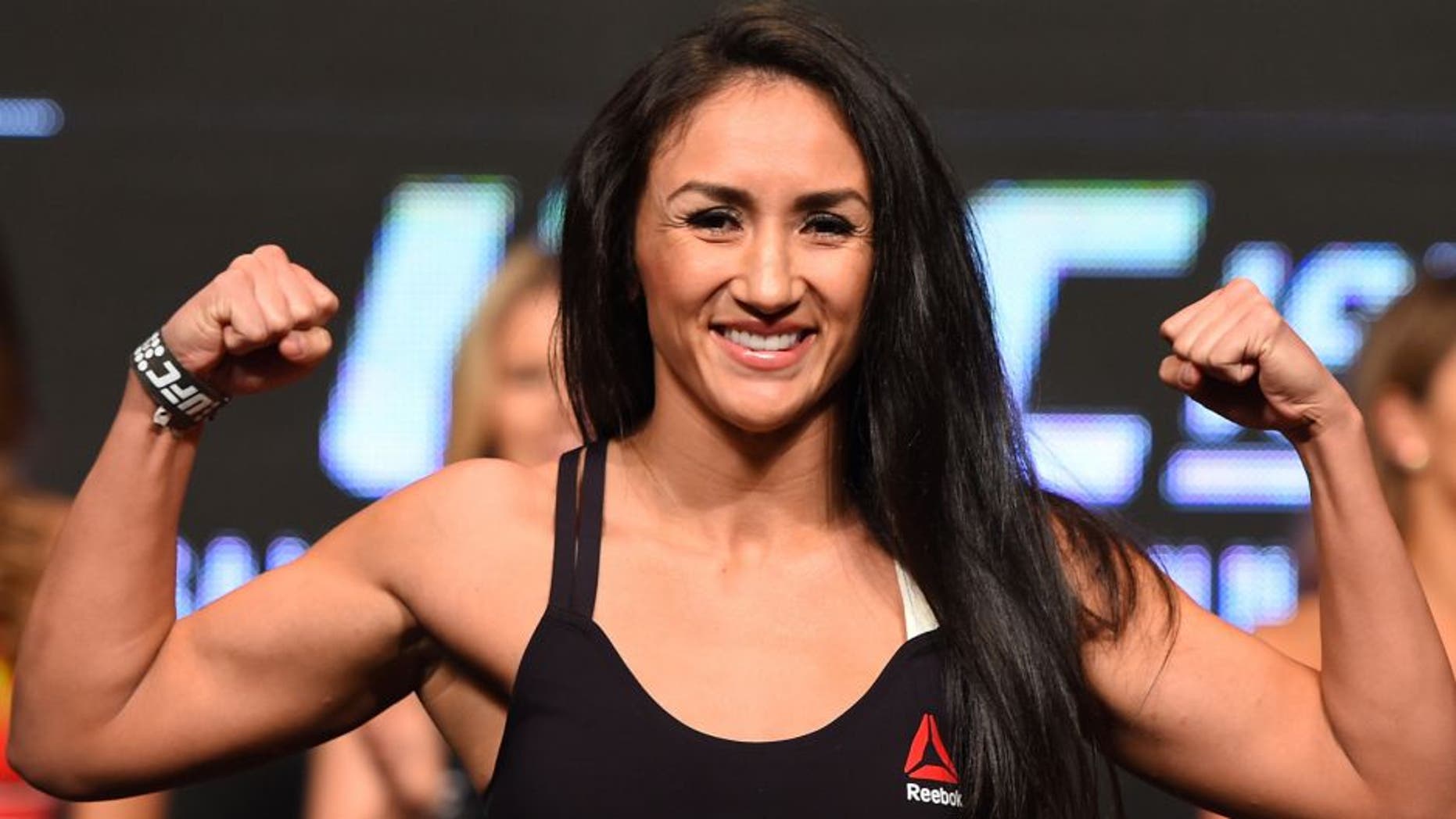LAS VEGAS, NV - APRIL 20: Carla Esparza steps on the scale during the UFC 197 weigh-in at the MGM Grand Garden Arena on April 20, 2016 in Las Vegas, Nevada. (Photo by Josh Hedges/Zuffa LLC/Zuffa LLC via Getty Images)
