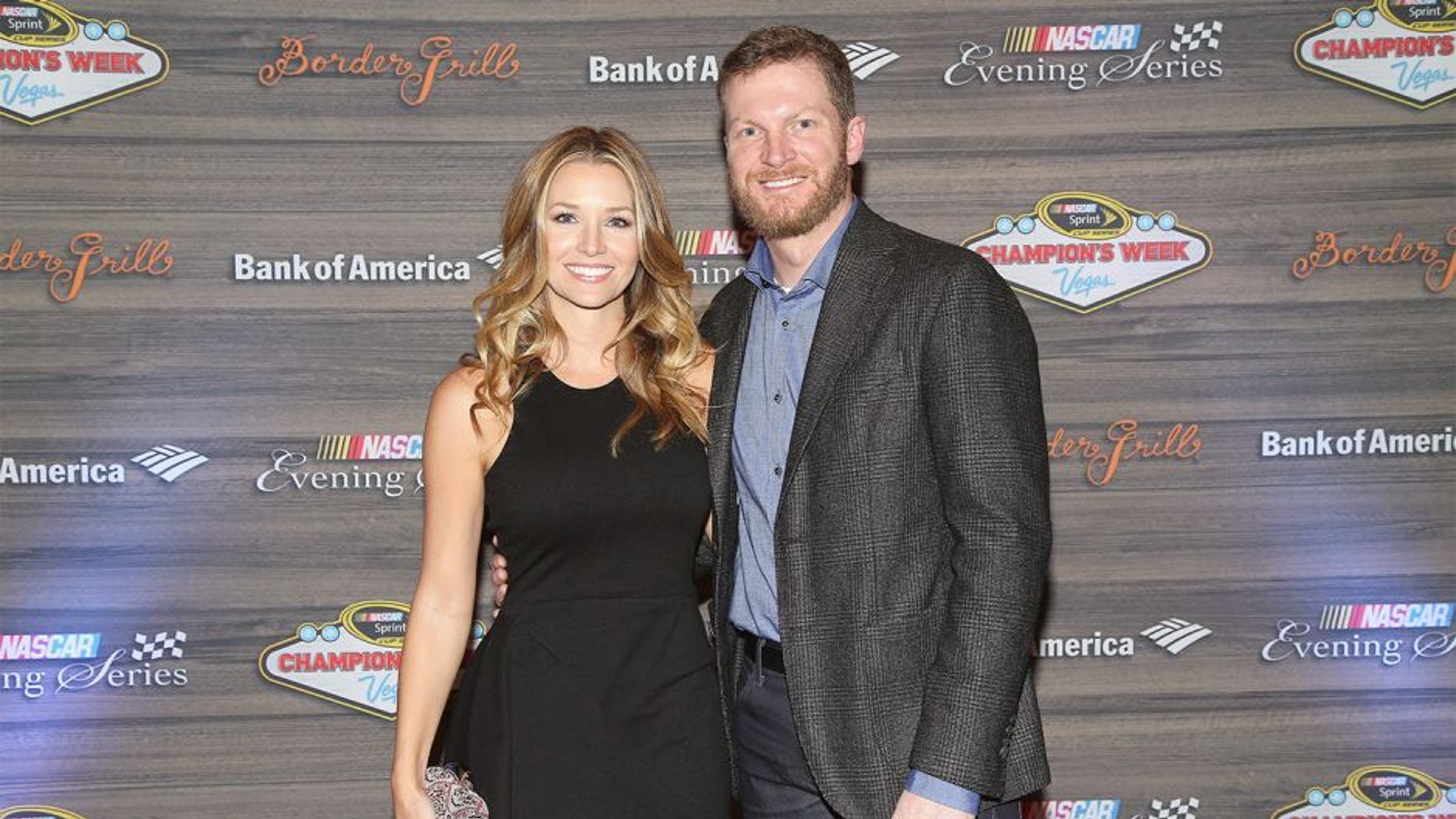 LAS VEGAS, NV - DECEMBER 02: NASCAR Sprint Cup Series driver Dale Earnhardt Jr. and fiancee Amy Reimann attend the NASCAR Evening Series presented by Bank of America at Border Grill inside Caesars Palace on December 2, 2015 in Las Vegas, Nevada. (Photo by Sean Gardner/NASCAR via Getty Images)
