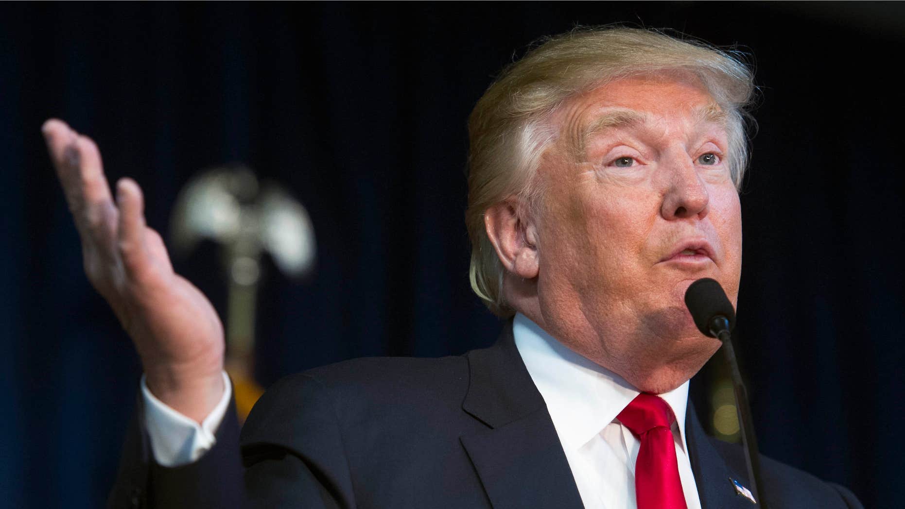 Dec. 2, 2015: Republican presidential candidate Donald Trump speaks during a campaign rally at the Prince William County Fair Ground in Manassas, Va.