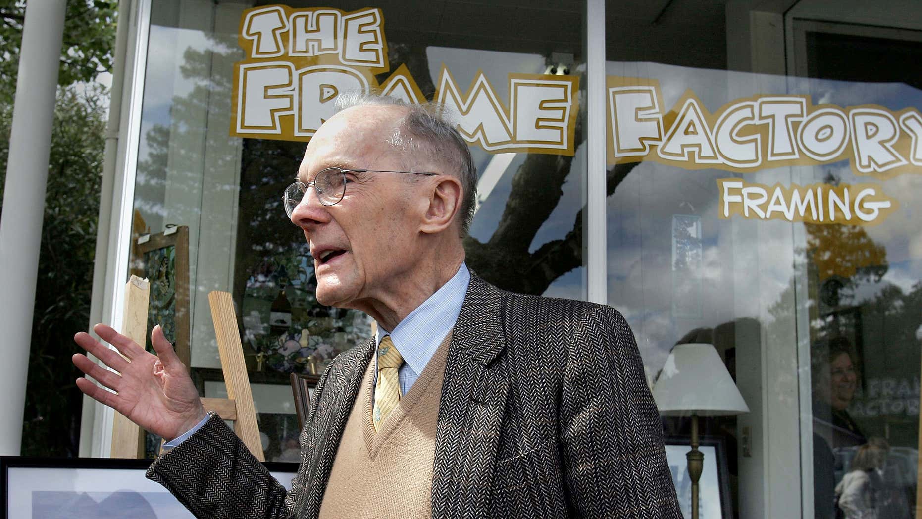 FILE - In this March 20, 2007 file photo, Chuck Williams stands in front of his original store location in Sonoma, Calif, during a reception celebrating the company's 50th anniversary.