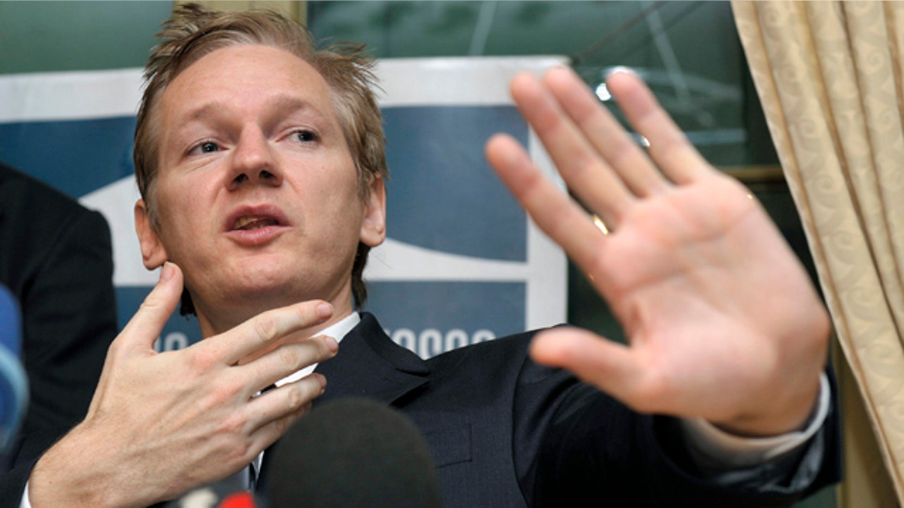 Nov. 4: Wikileaks founder Julian Assange gestures as he speaks about the United States and human rights during a press conference at the Geneva press club in Geneva, Switzerland.