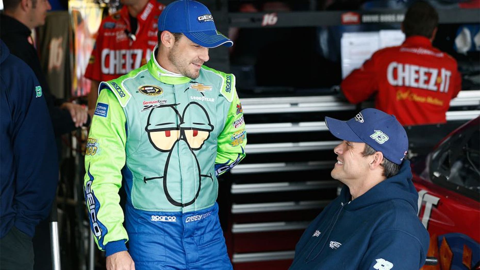 KANSAS CITY, KS - MAY 08: Casey Mears, driver of the #13 Squidward Tentacles Chevrolet, stands in the garage area during practice for the NASCAR Sprint Cup Series SpongeBob SquarePants 400 at Kansas Speedway on May 8, 2015 in Kansas City, Kansas. (Photo by Jeff Zelevansky/Getty Images)