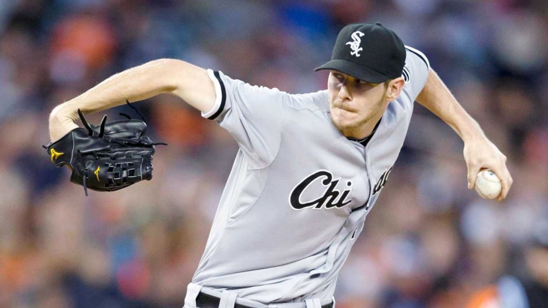 Sep 21, 2013; Detroit, MI, USA; Chicago White Sox starting pitcher Chris Sale (49) pitches in the second inning against the Detroit Tigers at Comerica Park. Mandatory Credit: Rick Osentoski-USA TODAY Sports