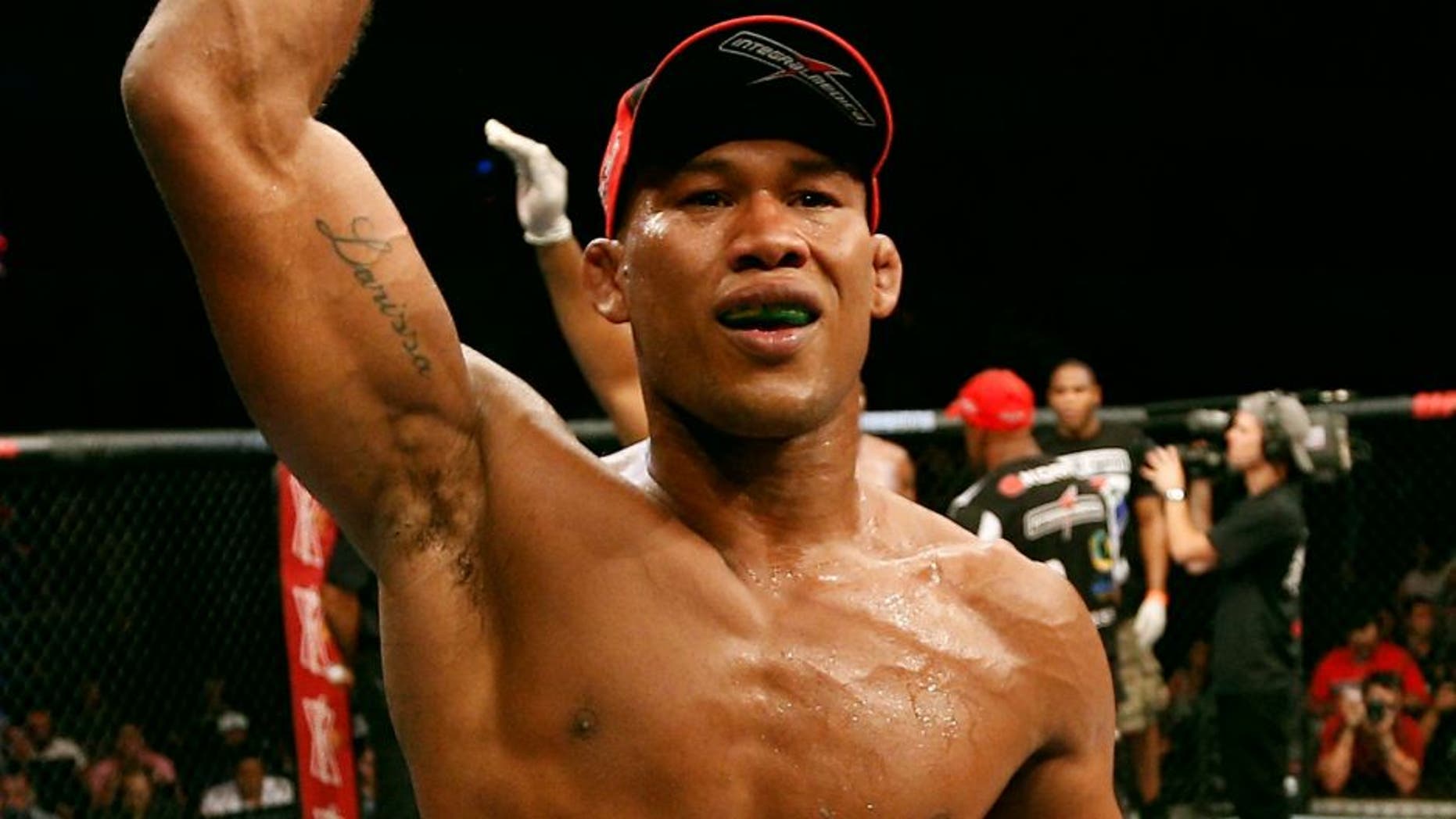 JARAGUA DO SUL, BRAZIL - FEBRUARY 15: Ronaldo "Jacare" Souza reacts after the conclusion of his middleweight fight against Francis Carmont during the UFC Fight Night event at Arena Jaragua on February 15, 2014 in Jaragua do Sul, Santa Catarina, Brazil. (Photo by Josh Hedges/Zuffa LLC/Zuffa LLC via Getty Images)