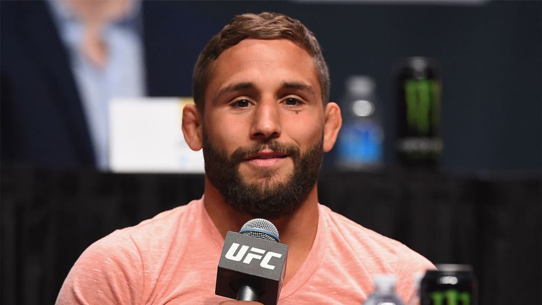 LAS VEGAS, NV - SEPTEMBER 04: Chad Mendes speaks to the media and fans during the UFC's Go Big launch event inside MGM Grand Garden Arena on September 4, 2015 in Las Vegas, Nevada. (Photo by Josh Hedges/Zuffa LLC/Zuffa LLC via Getty Images)