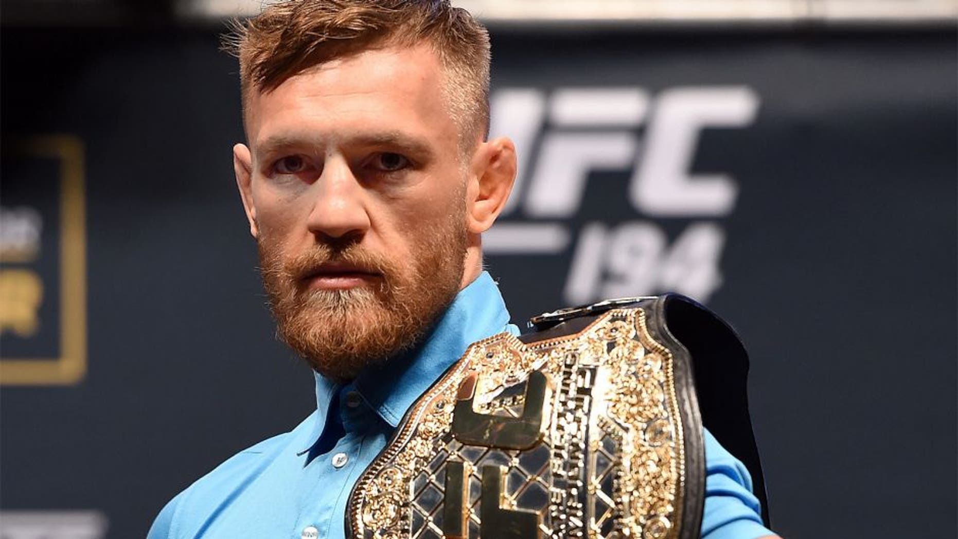 LAS VEGAS, NV - DECEMBER 09: Conor McGregor of Ireland poses for photos during the UFC Press Conference inside MGM Grand Garden Arena on December 9, 2015 in Las Vegas, Nevada. (Photo by Josh Hedges/Zuffa LLC/Zuffa LLC via Getty Images)