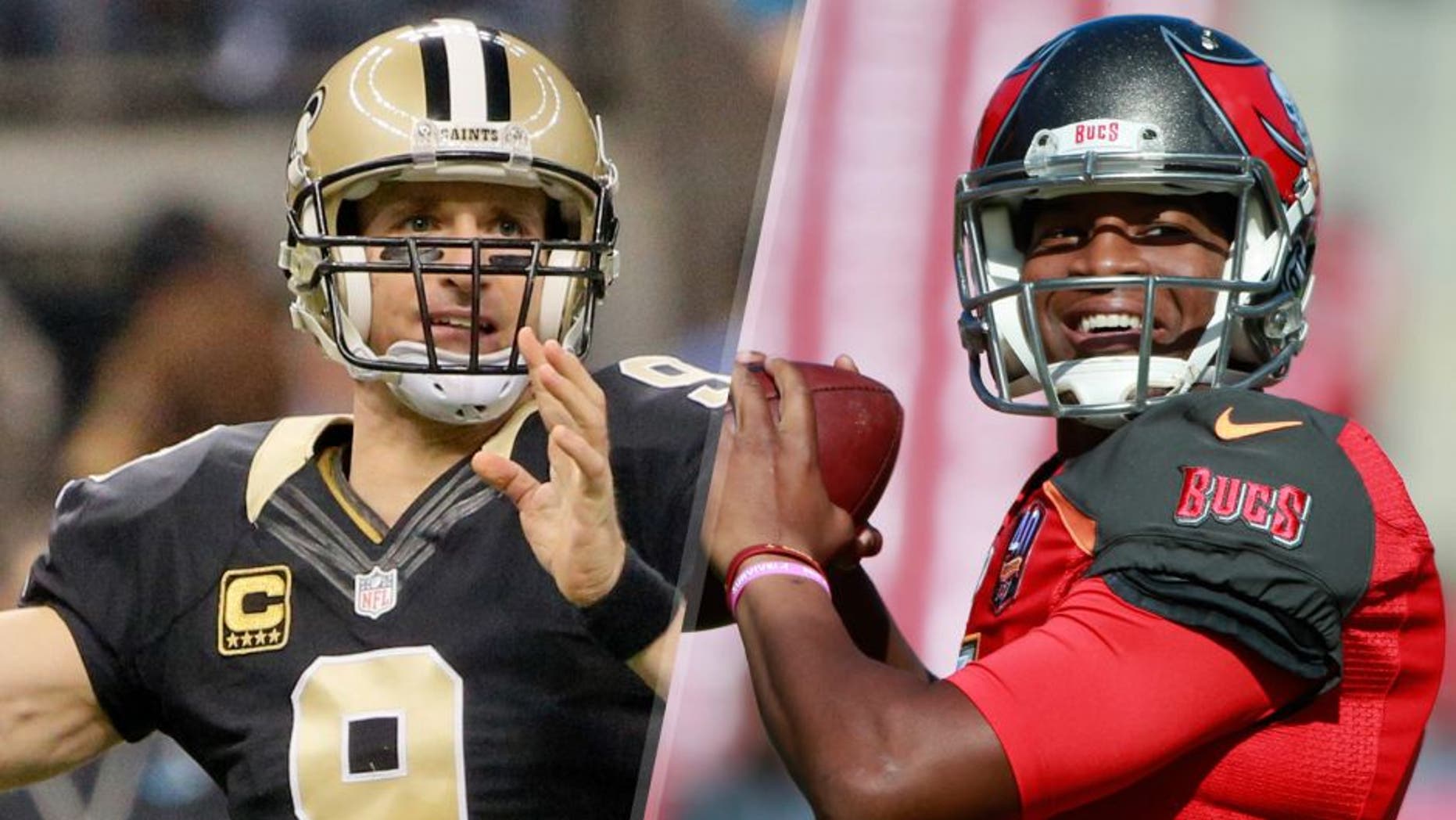 Dec 6, 2015; New Orleans, LA, USA; New Orleans Saints quarterback Drew Brees (9) throws the ball against the Carolina Panthers during the first quarter at Mercedes-Benz Superdome. Mandatory Credit: Derick E. Hingle-USA TODAY Sports Dec 6, 2015; Tampa, FL, USA; Tampa Bay Buccaneers quarterback Jameis Winston (3) prior to the game against the Atlanta Falcons at Raymond James Stadium. Mandatory Credit: Kim Klement-USA TODAY Sports
